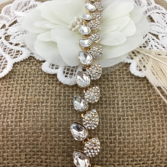 Crystal Elegant Leaf Shape Gold Bridal Bracelet | Bellaire Wholesale