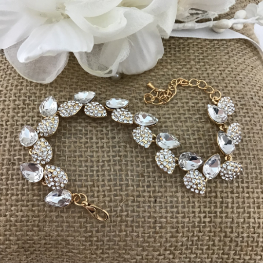 Crystal Elegant Leaf Shape Gold Bridal Bracelet | Bellaire Wholesale