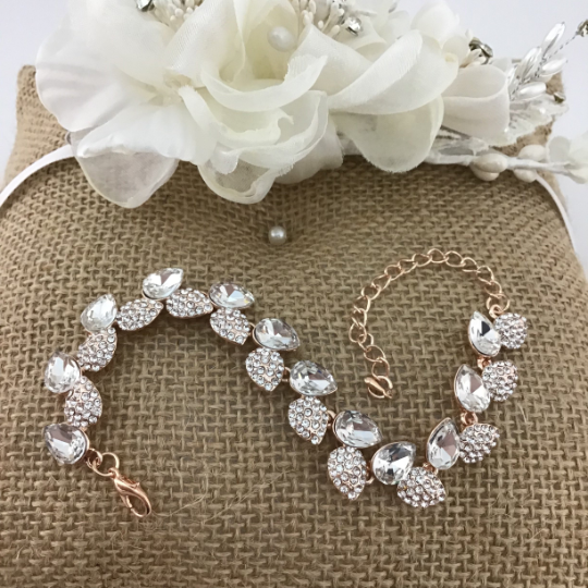 Elegant Leaf Shape Rose Gold Bridal Bracelet | Bellaire Wholesale