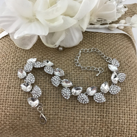 Crystal Elegant Leaf Shape Silver Bridal Bracelet | Bellaire Wholesale