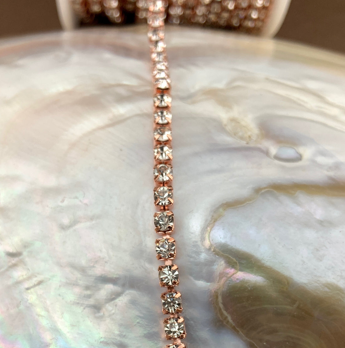 1 Row Rose Gold Rhinestone Chain, Clear Stones | Bellaire Wholesale