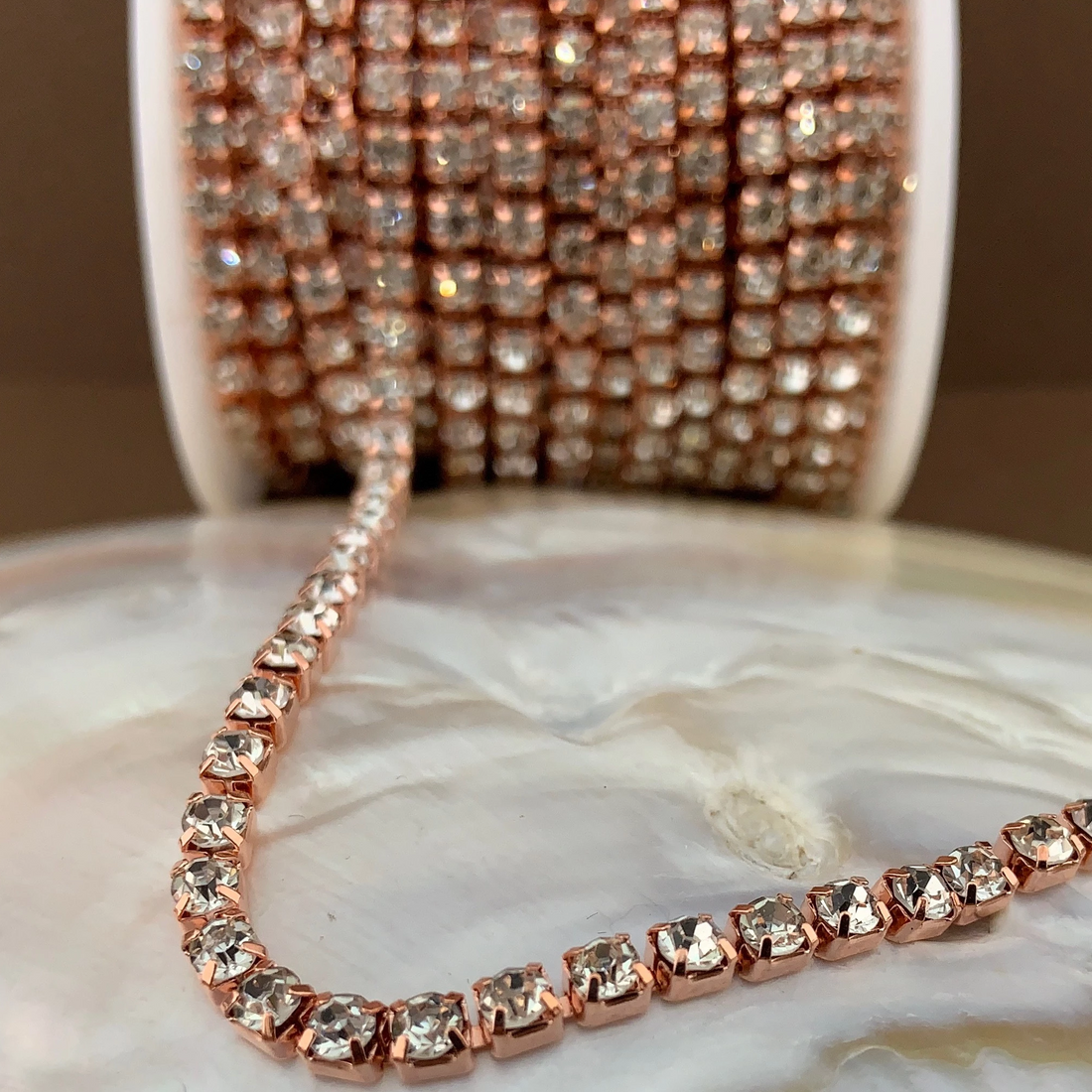 1 Row Rose Gold Rhinestone Chain, Clear Stones | Bellaire Wholesale