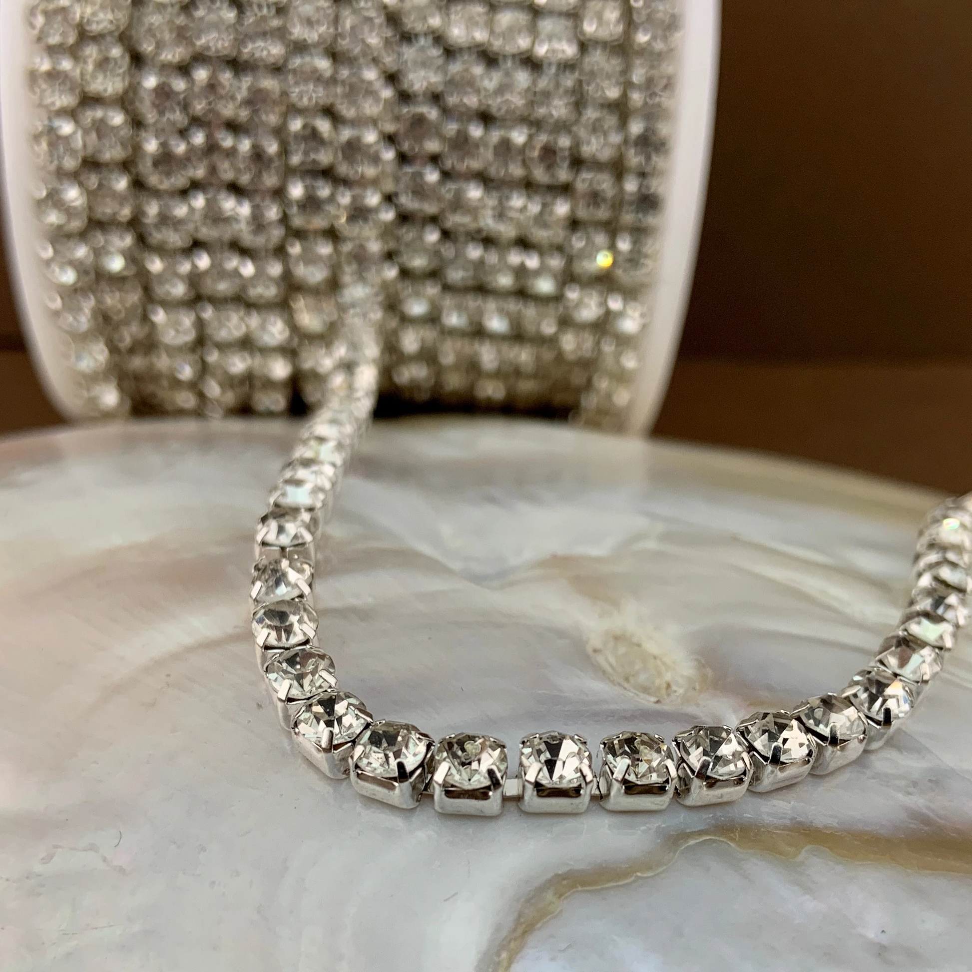 1 Row Silver Rhinestone Chain, Clear Stones | Bellaire Wholesale