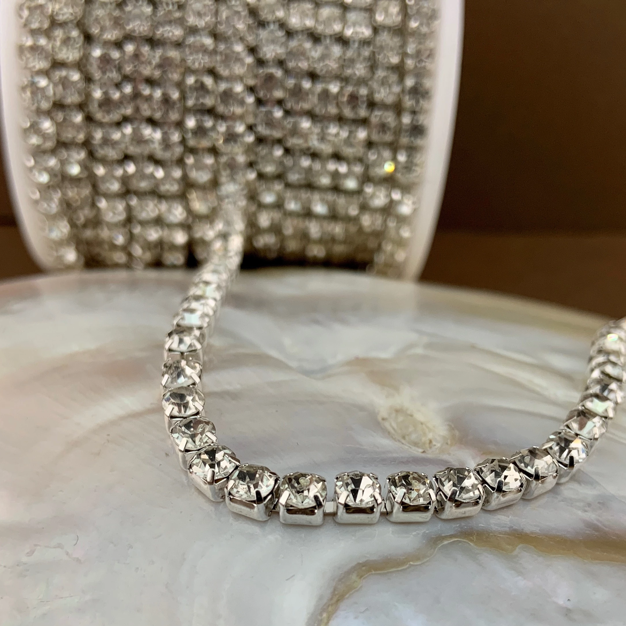 1 Row Silver Rhinestone Chain, Clear Stones | Bellaire Wholesale