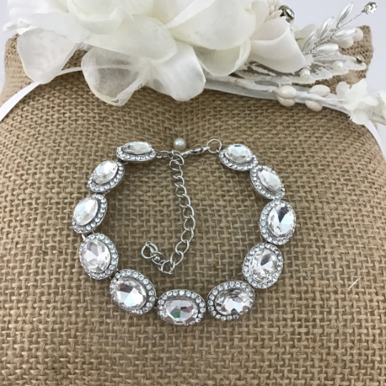 Crystal Oval Shape Silver Bridal Bracelet | Bellaire Wholesale