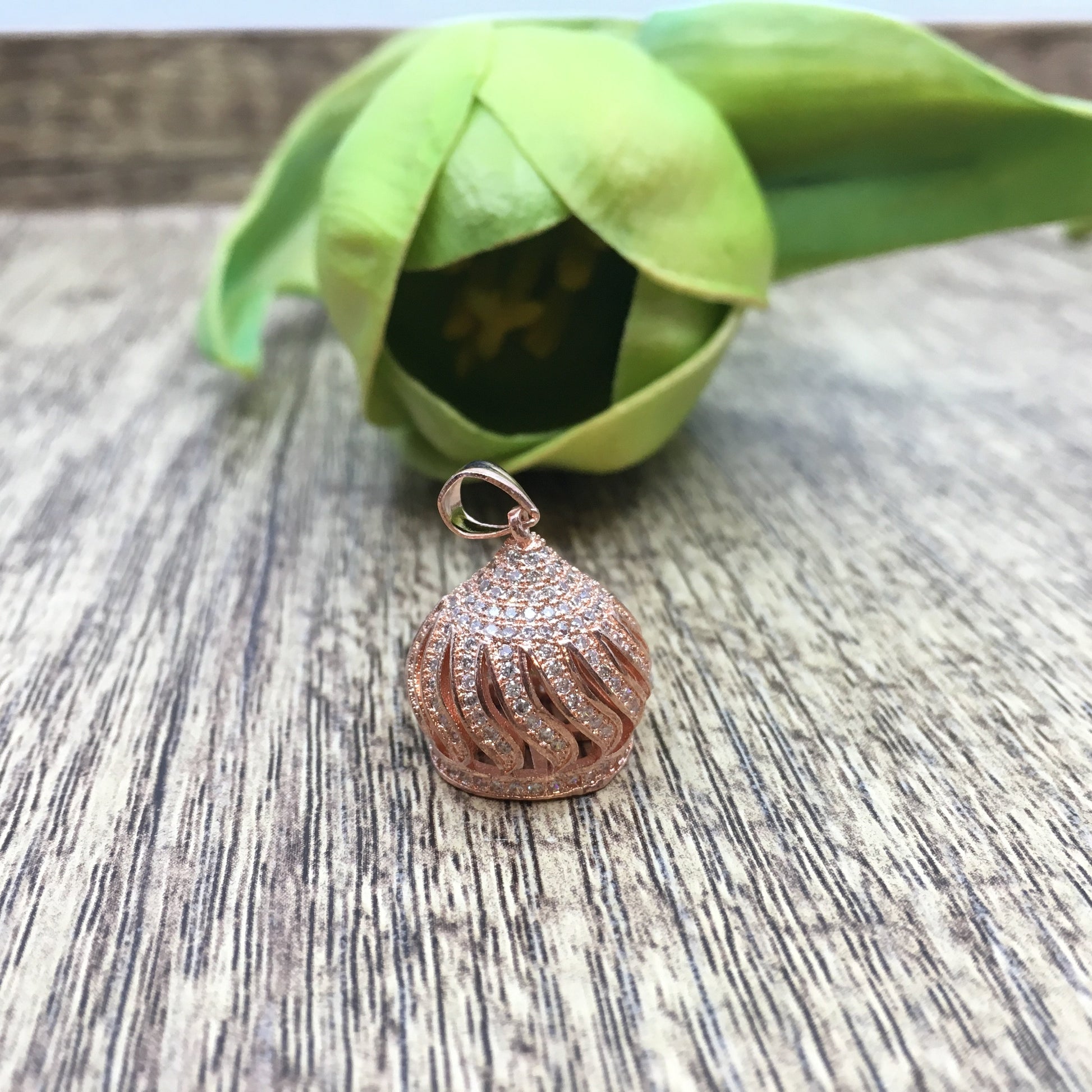 Brass Pave Cap Tassel Findings Rose Gold. | Bellaire Wholesale