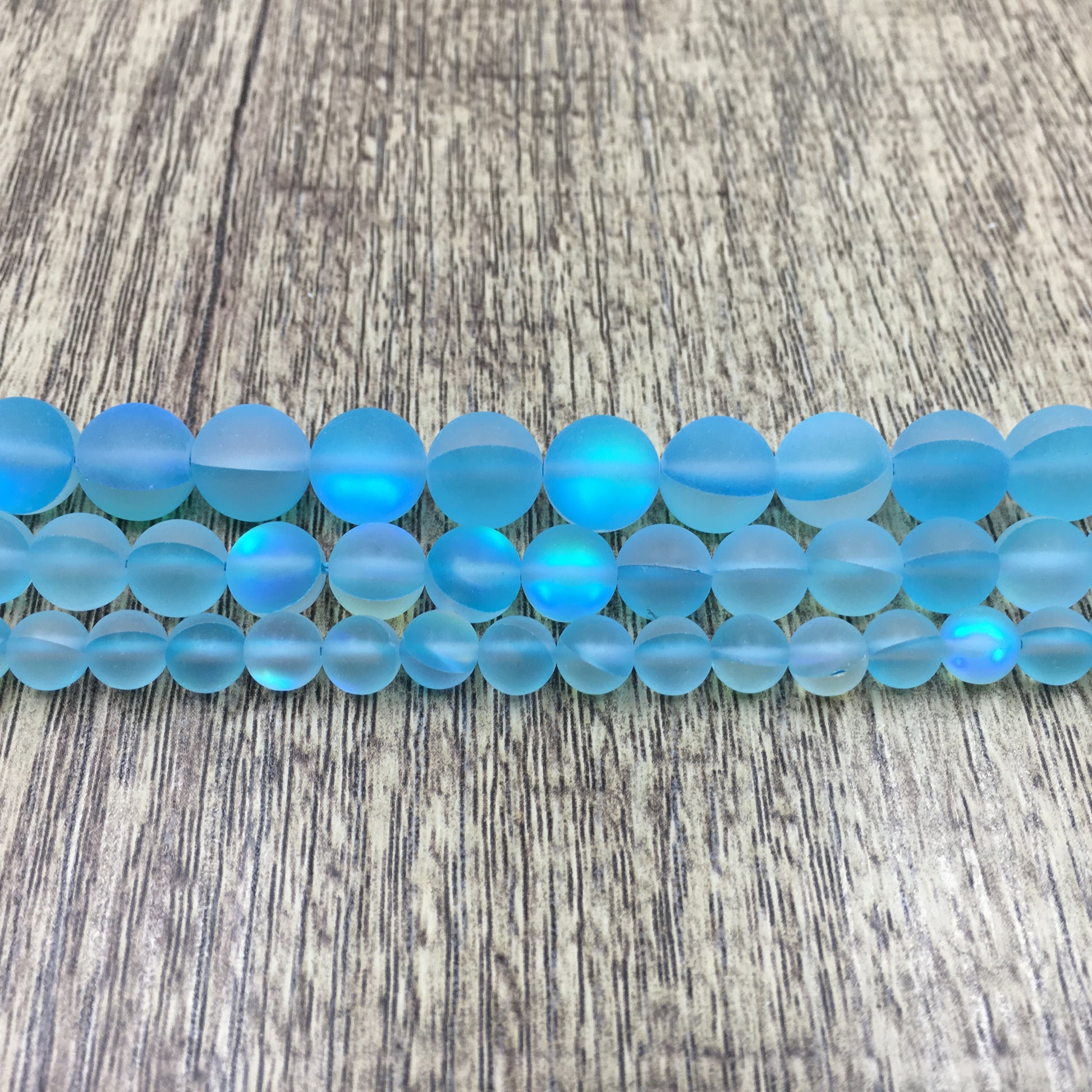 8mm Frosted Aqua Blue Mystic Aura Beads | Bellaire Wholesale