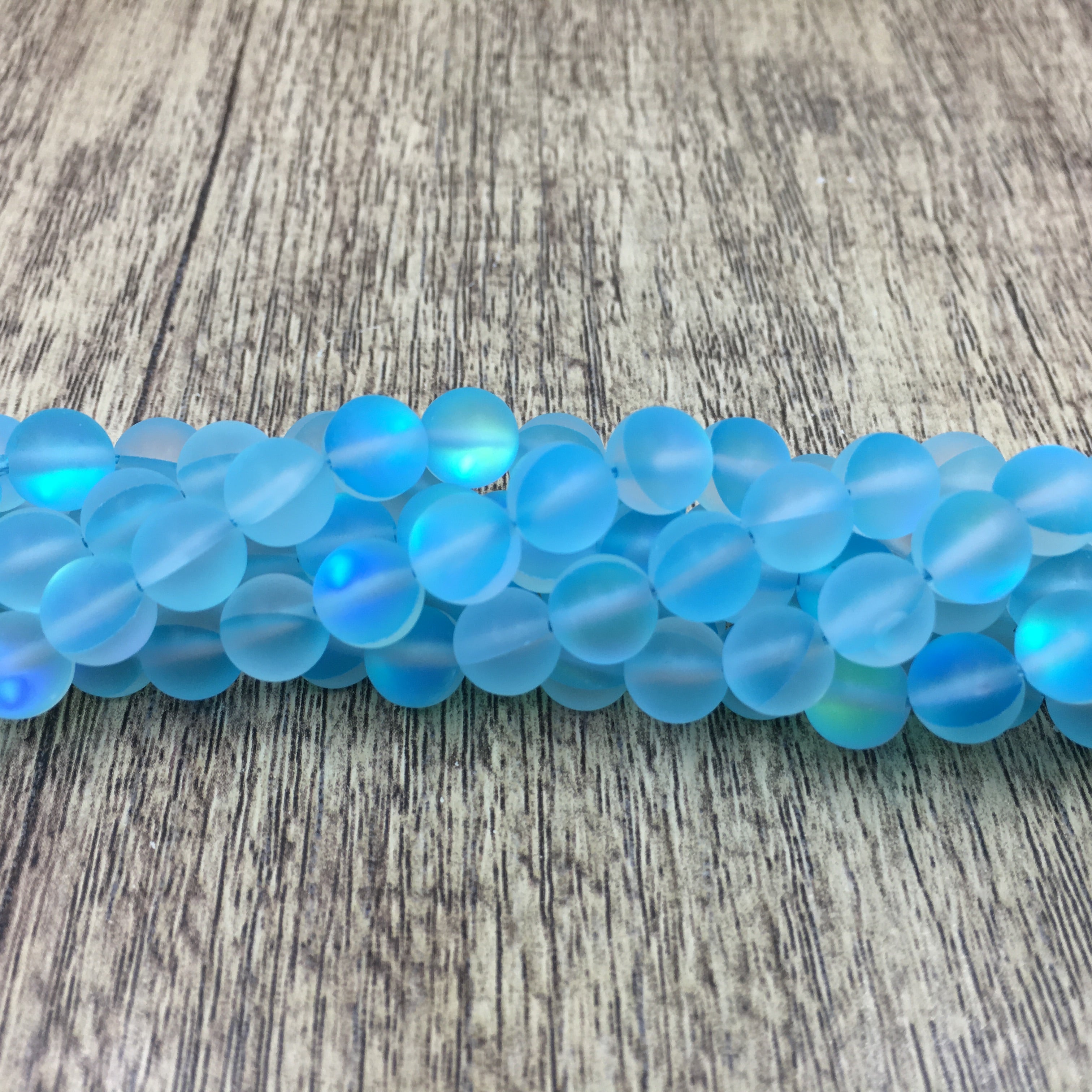 6mm Frosted Aqua Blue Mystic Aura Bead | Bellaire Wholesale