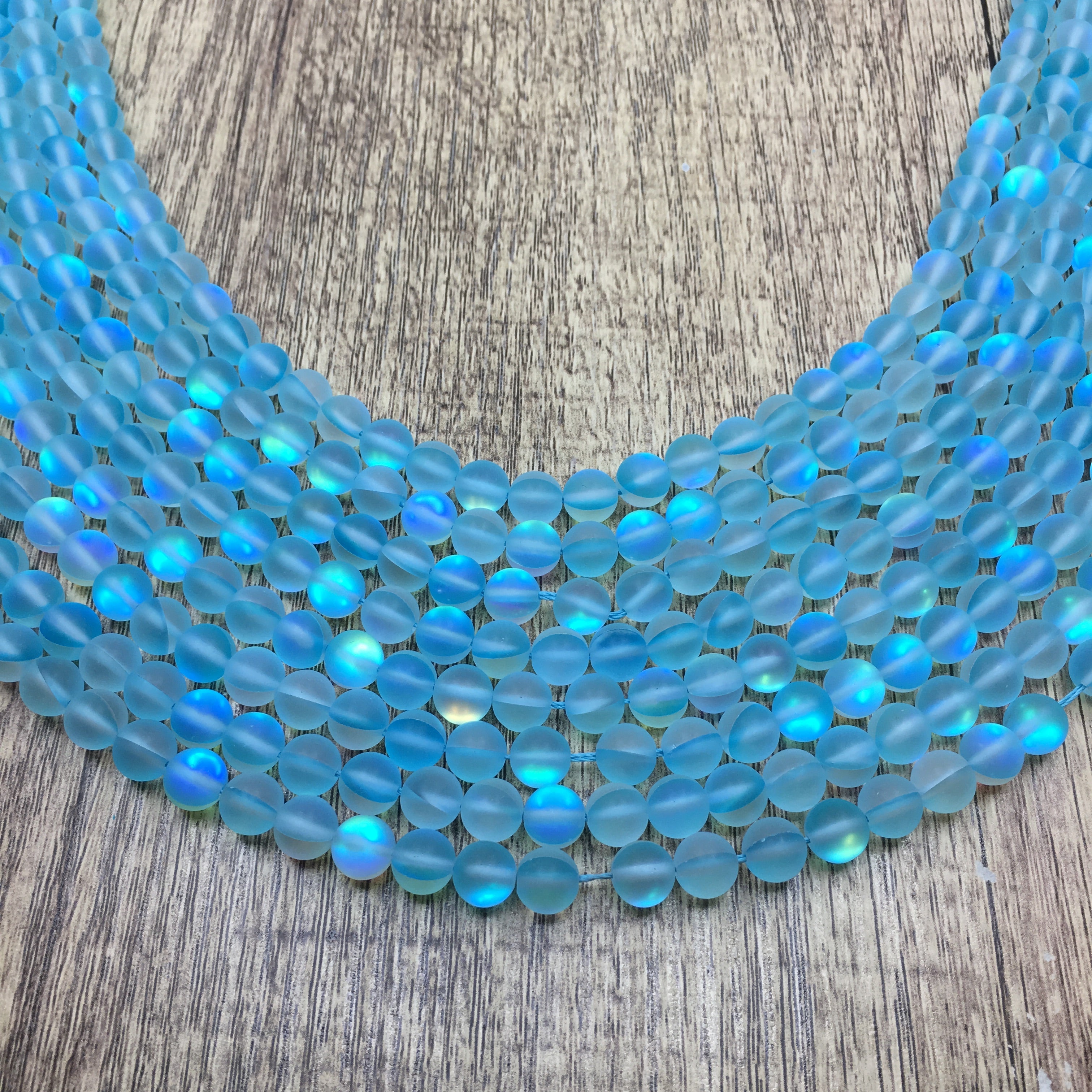 10mm Frosted Aqua Blue Mystic Aura Beads | Bellaire Wholesale