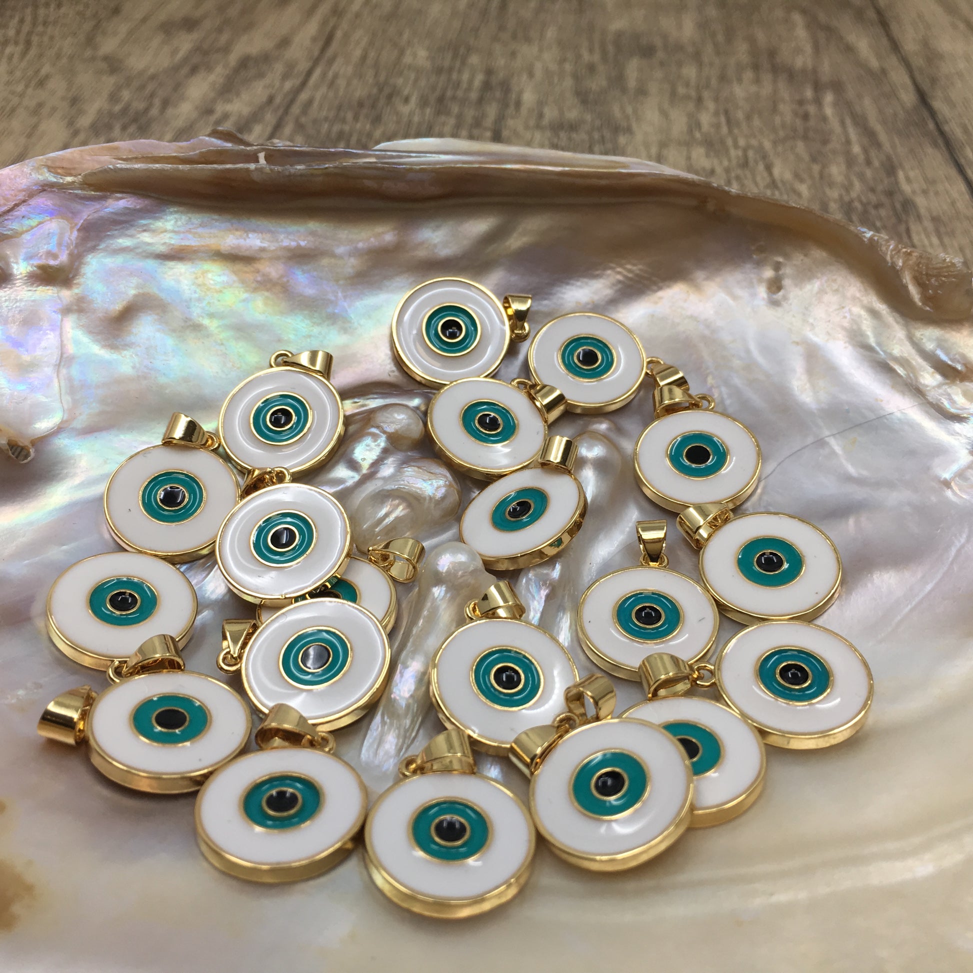 Round White Brass Evil Eye Charm | Bellaire Wholesale