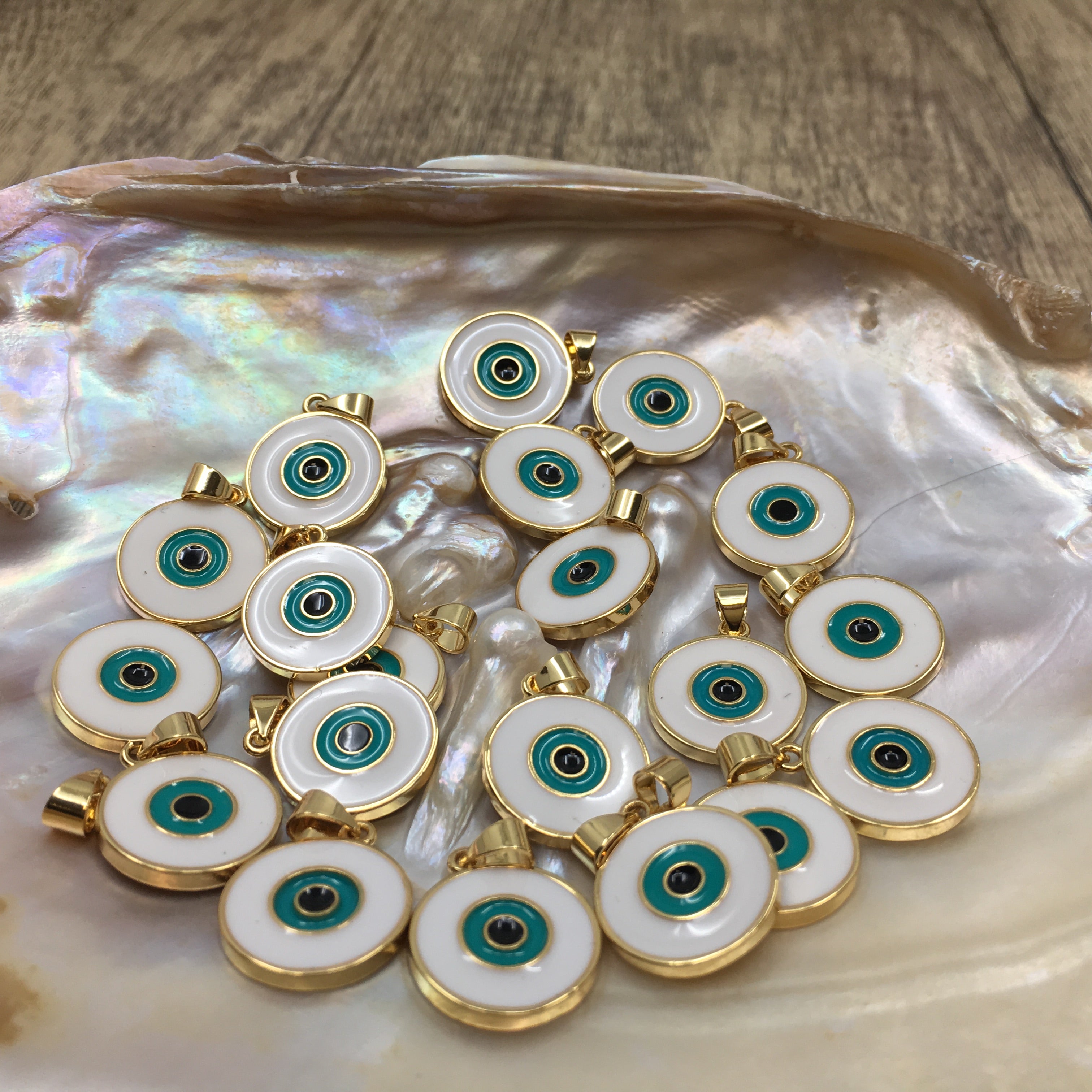 Round White Brass Evil Eye Charm | Bellaire Wholesale