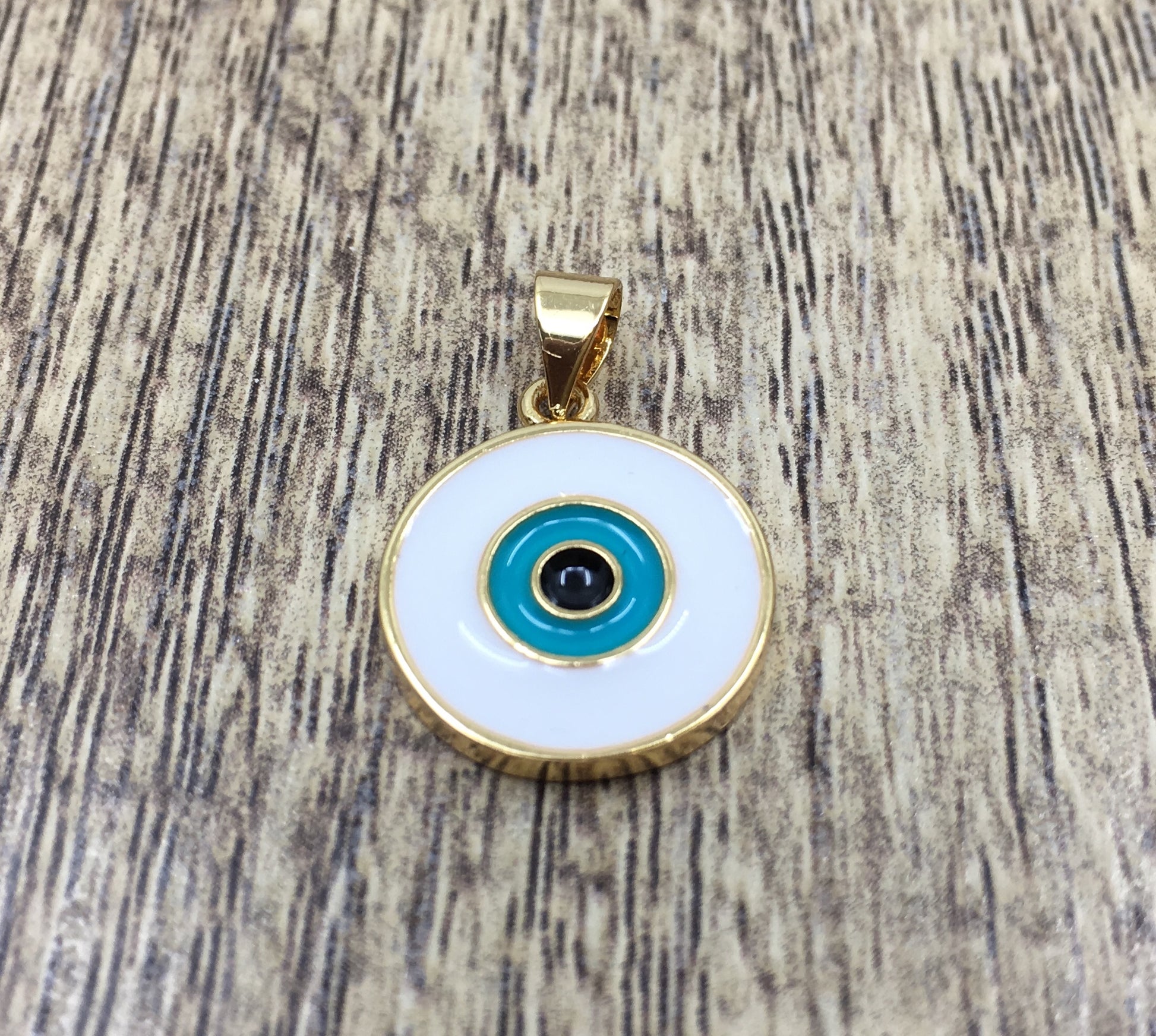 Round White Brass Evil Eye Charm | Bellaire Wholesale