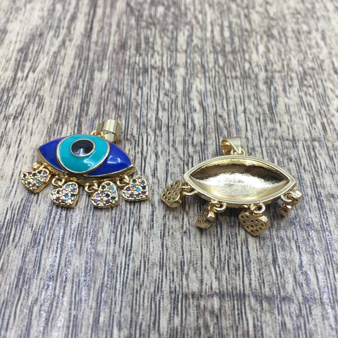 Brass 18k Gold Blue and Turquoise Evil Eye charm | Bellaire Wholesale