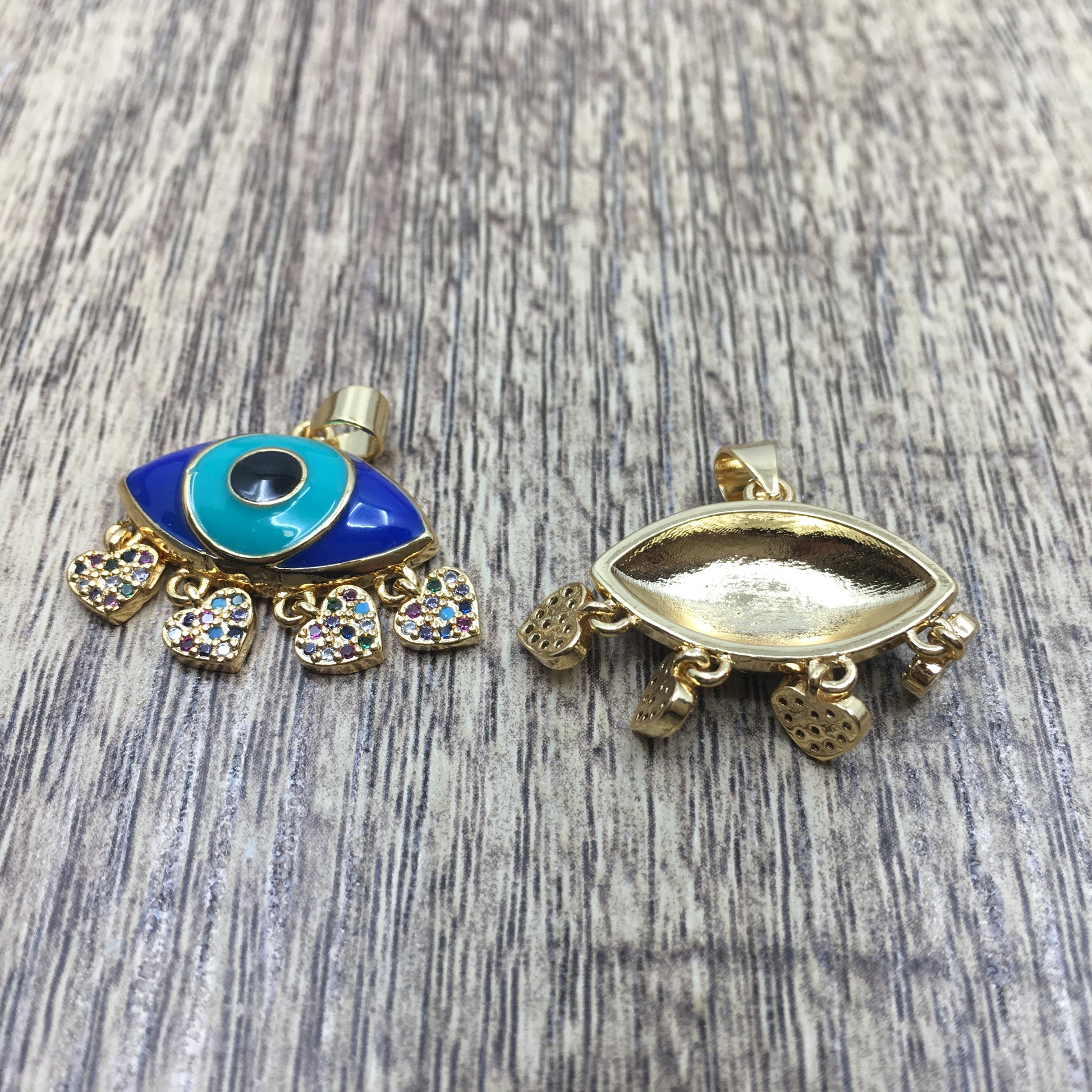 Brass 18k Gold Blue and Turquoise Evil Eye charm | Bellaire Wholesale