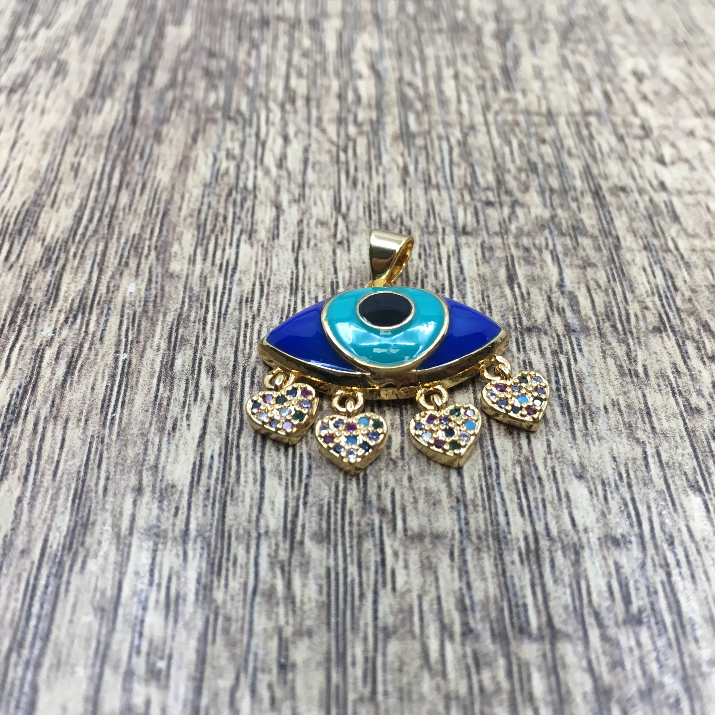 Brass 18k Gold Blue and Turquoise Evil Eye charm | Bellaire Wholesale