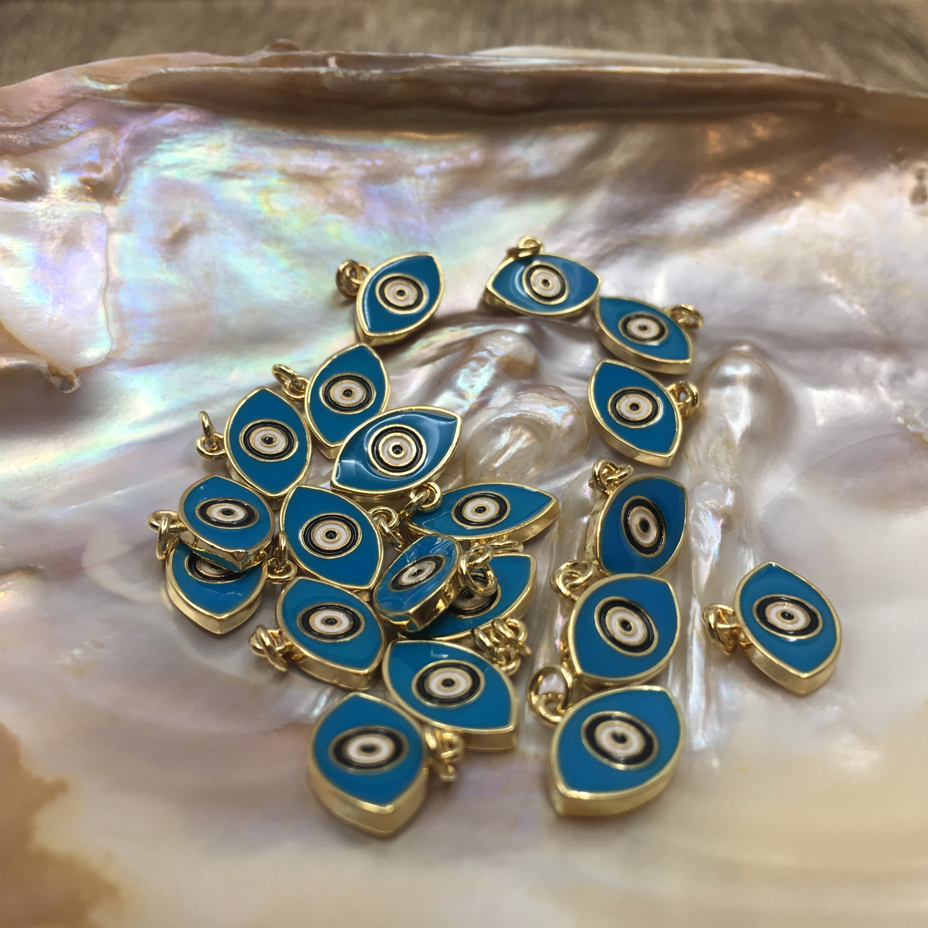 Brass 18k Gold Plated Blue Evil Eye charm | Bellaire Wholesale