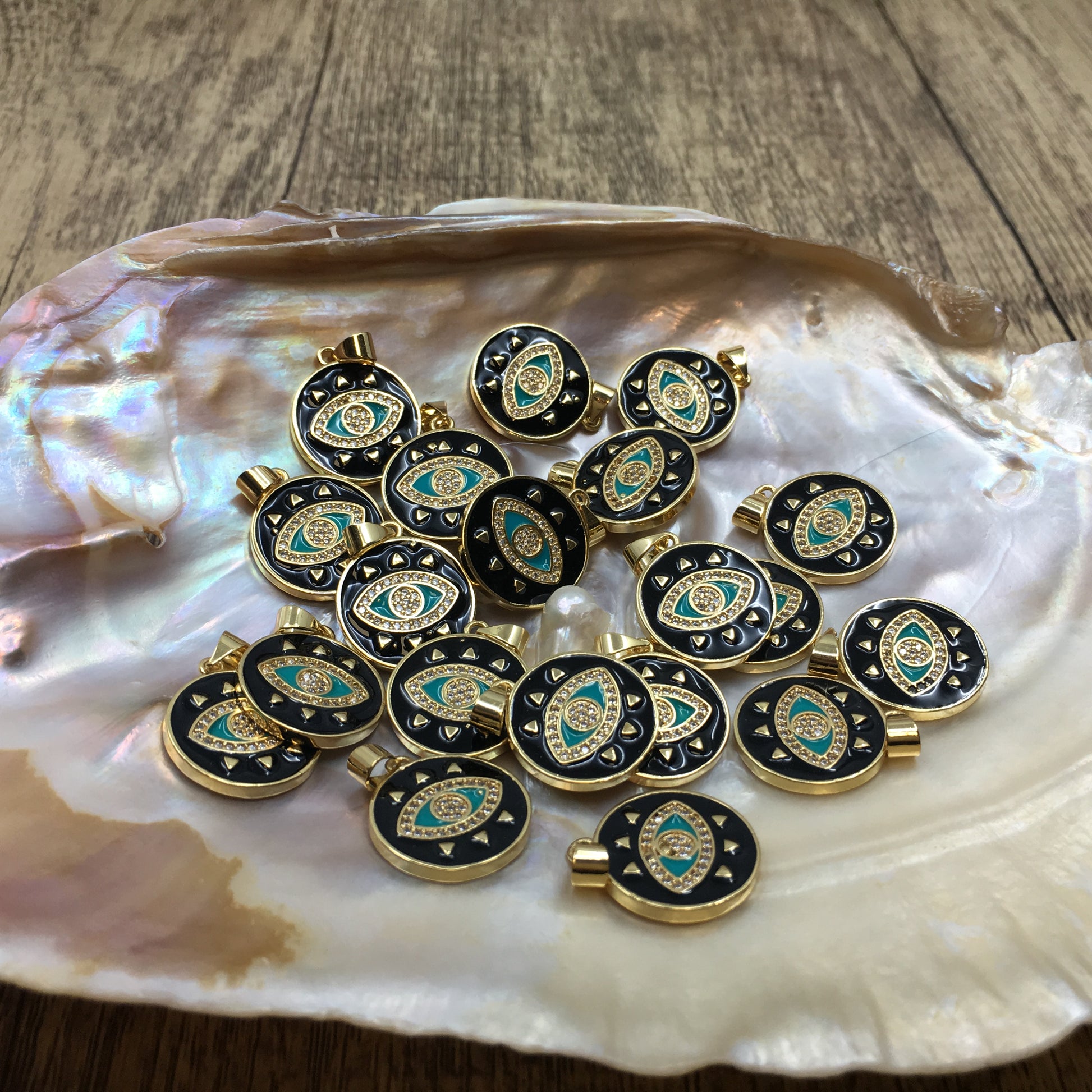 Round Black Evil Eye Charm with turquoise Eye | Bellaire Wholesale
