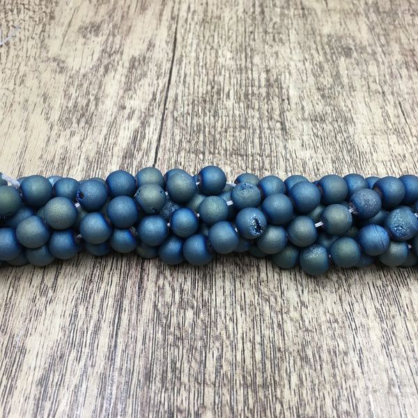 8mm Teal Blue Druzy Beads | Bellaire Wholesale