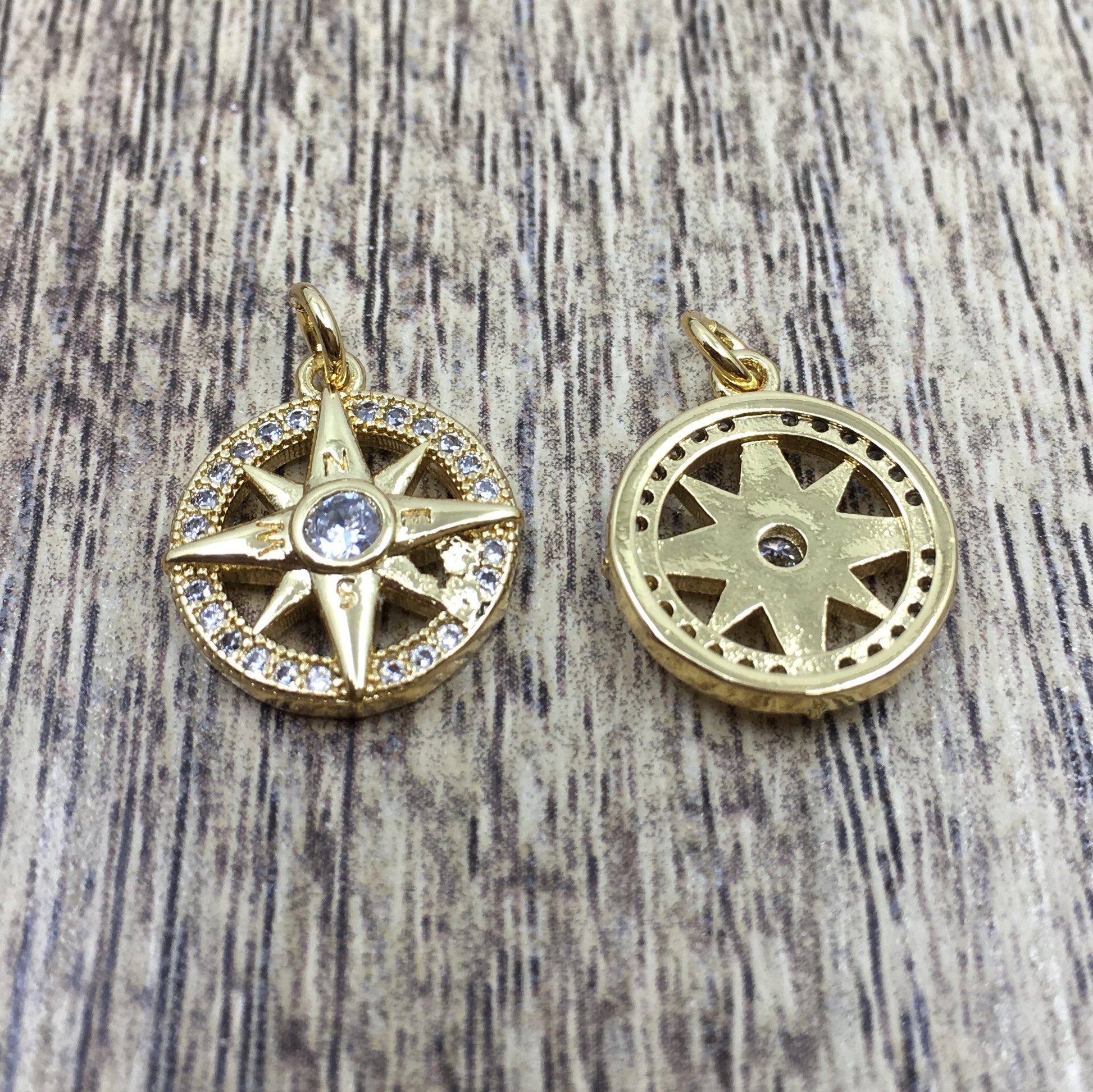 Round Gold Compass Brass Charm | Bellaire Wholesale