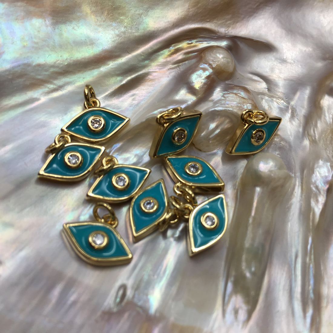 Brass 18k Gold Plated Blue Evil Eye charm | Bellaire Wholesale