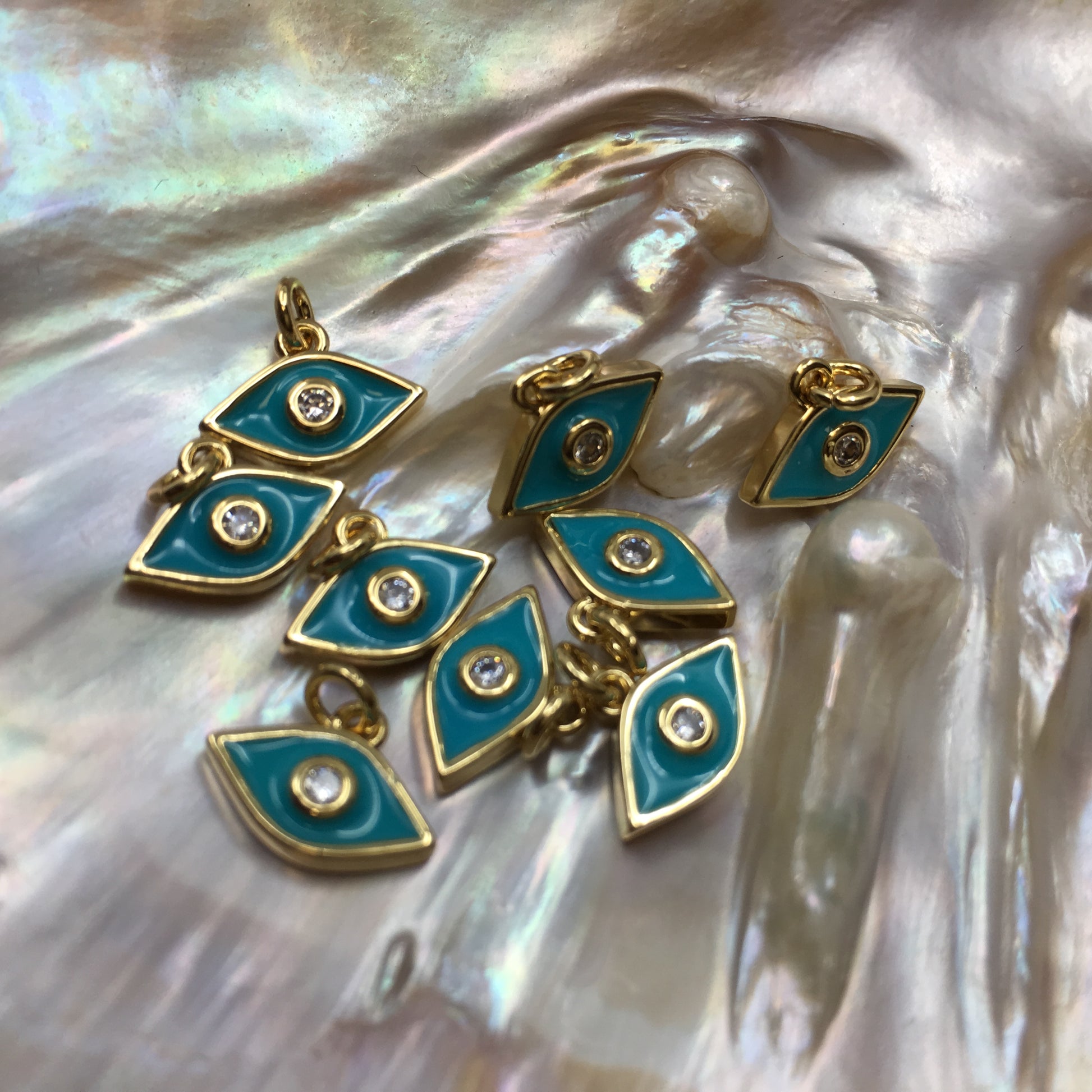 Brass 18k Gold Plated Blue Evil Eye charm | Bellaire Wholesale