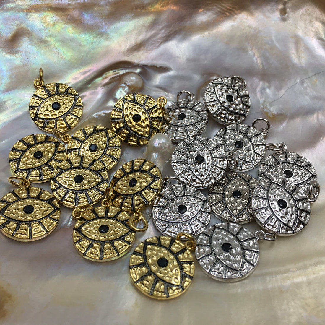 Round Gold and Silver Black Evil Eye Charm | Bellaire Wholesale