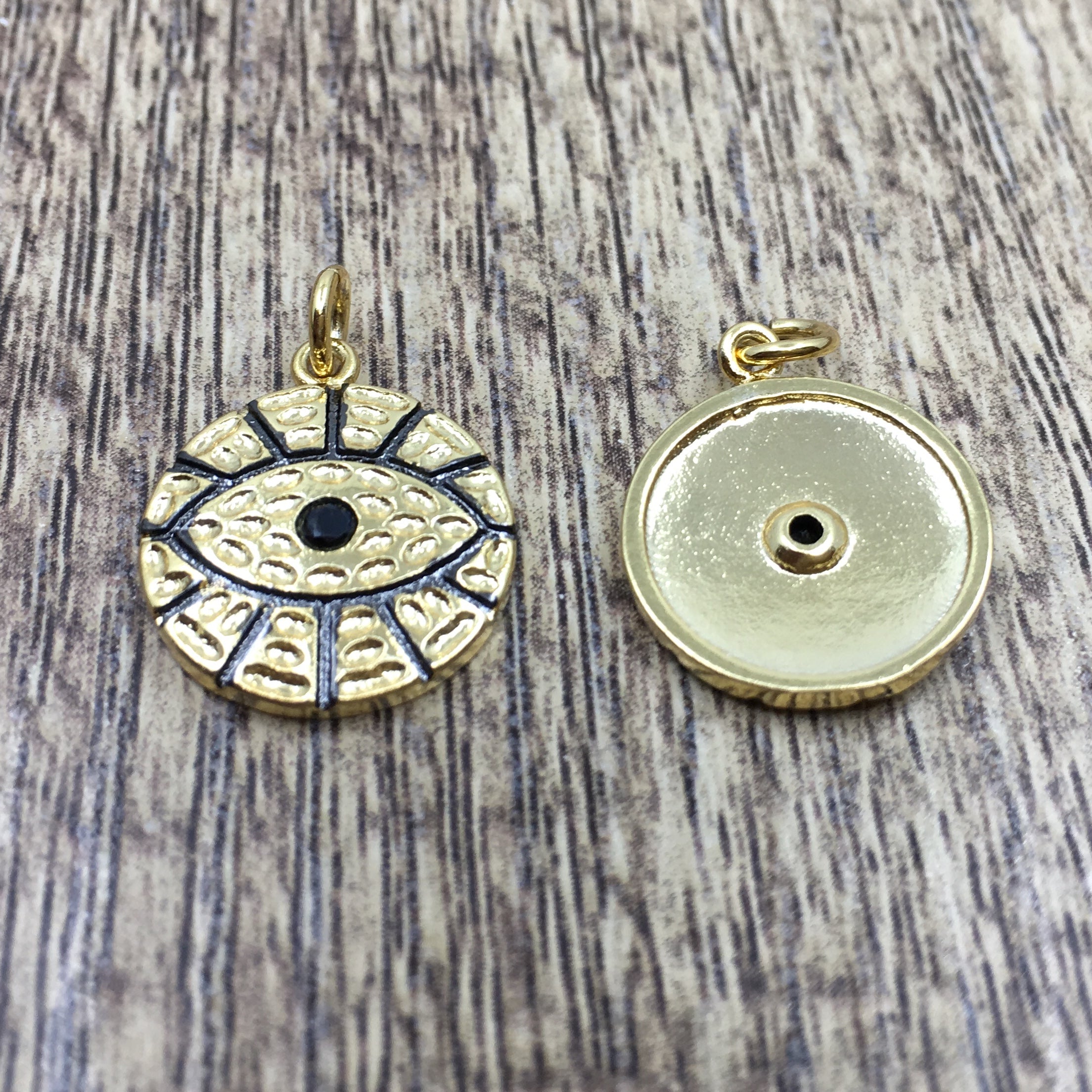 Round Gold and Silver Black Evil Eye Charm | Bellaire Wholesale