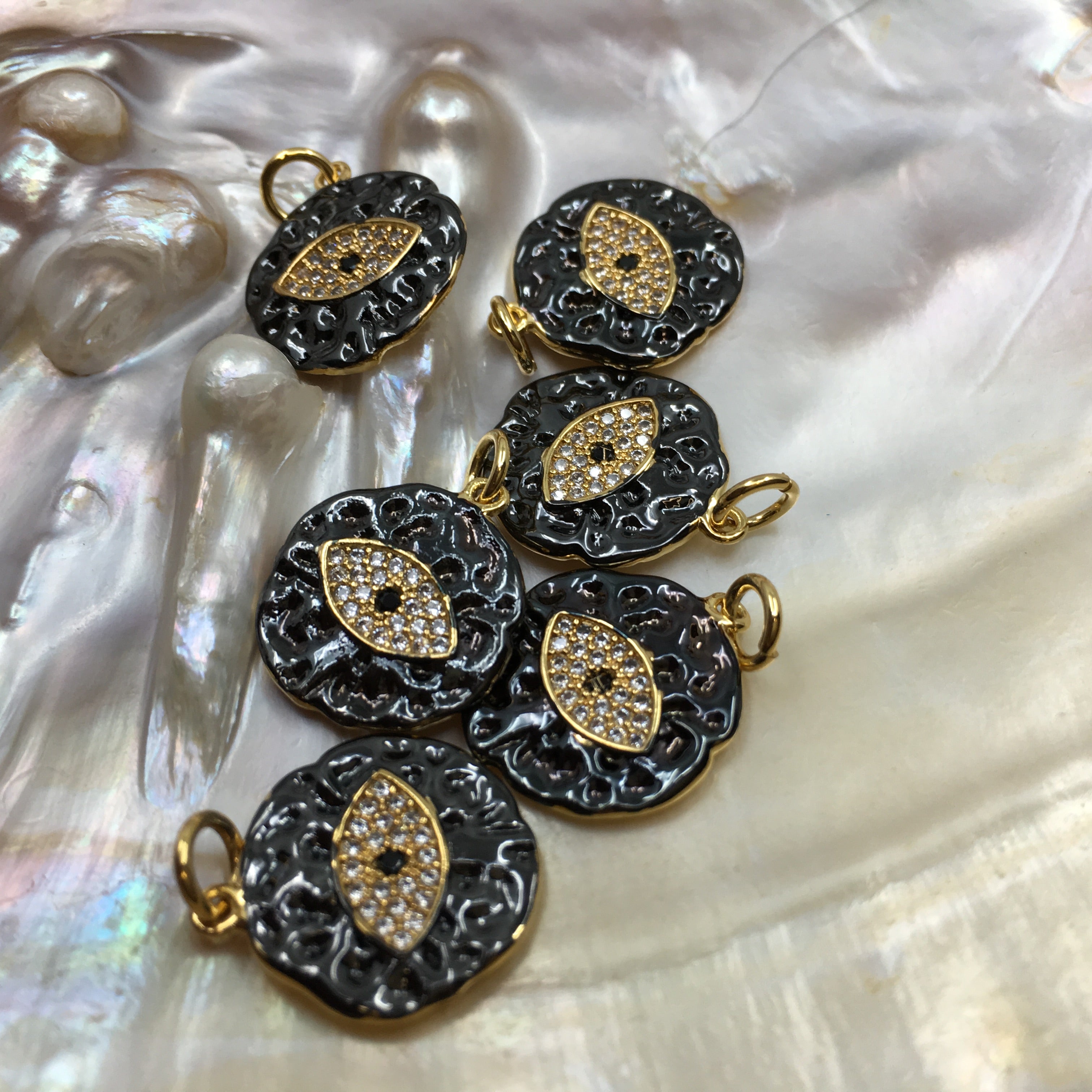 Round unformed Black Evil Eye Gold Charm | Bellaire Wholesale