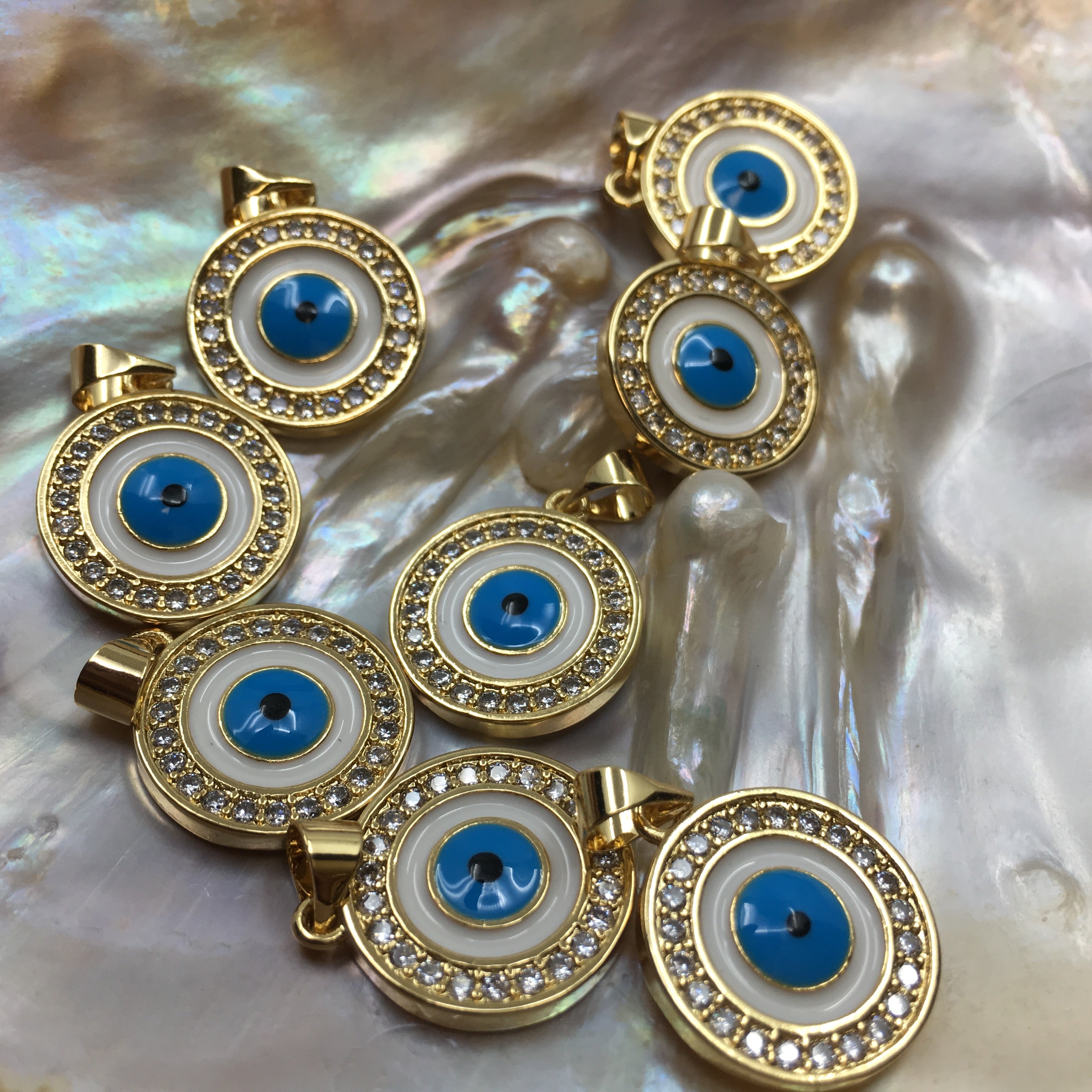 Round White Brass Evil Eye Charm | Bellaire Wholesale