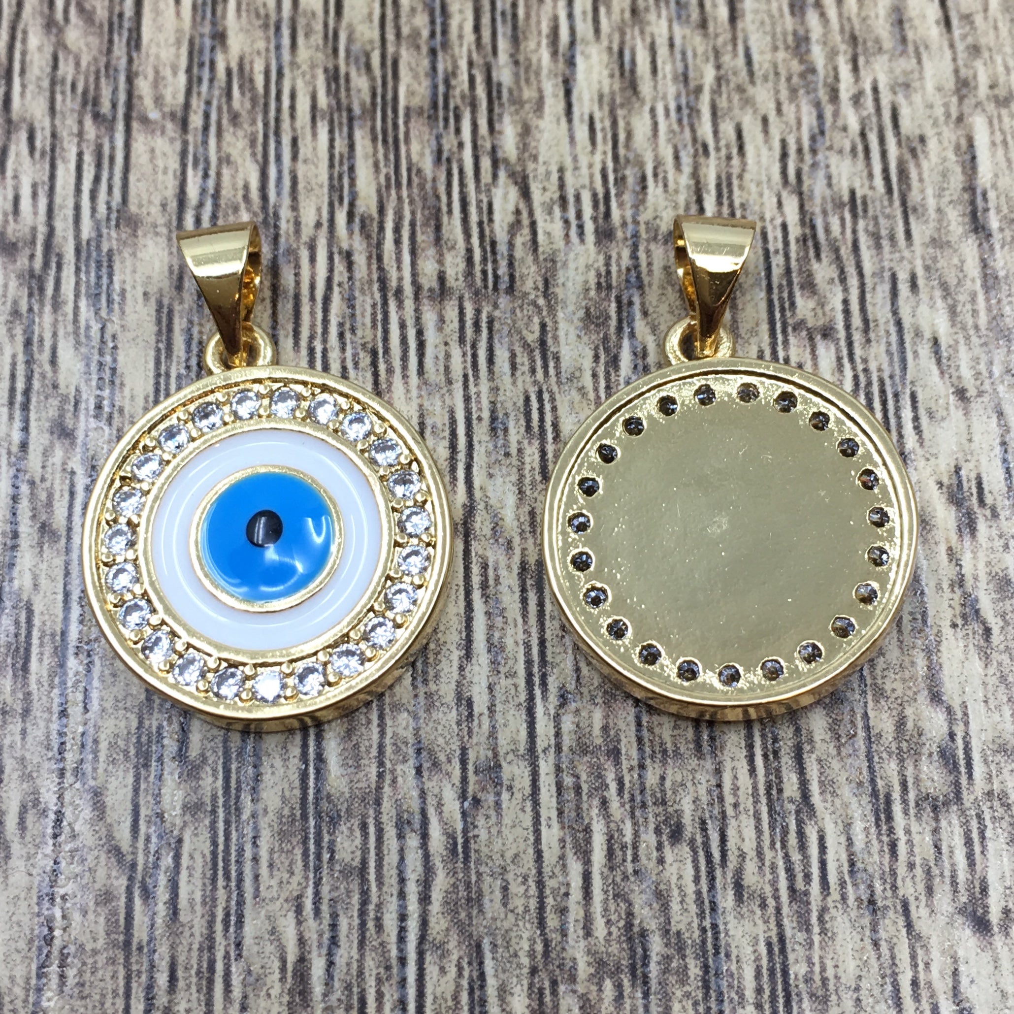 Round White Brass Evil Eye Charm | Bellaire Wholesale