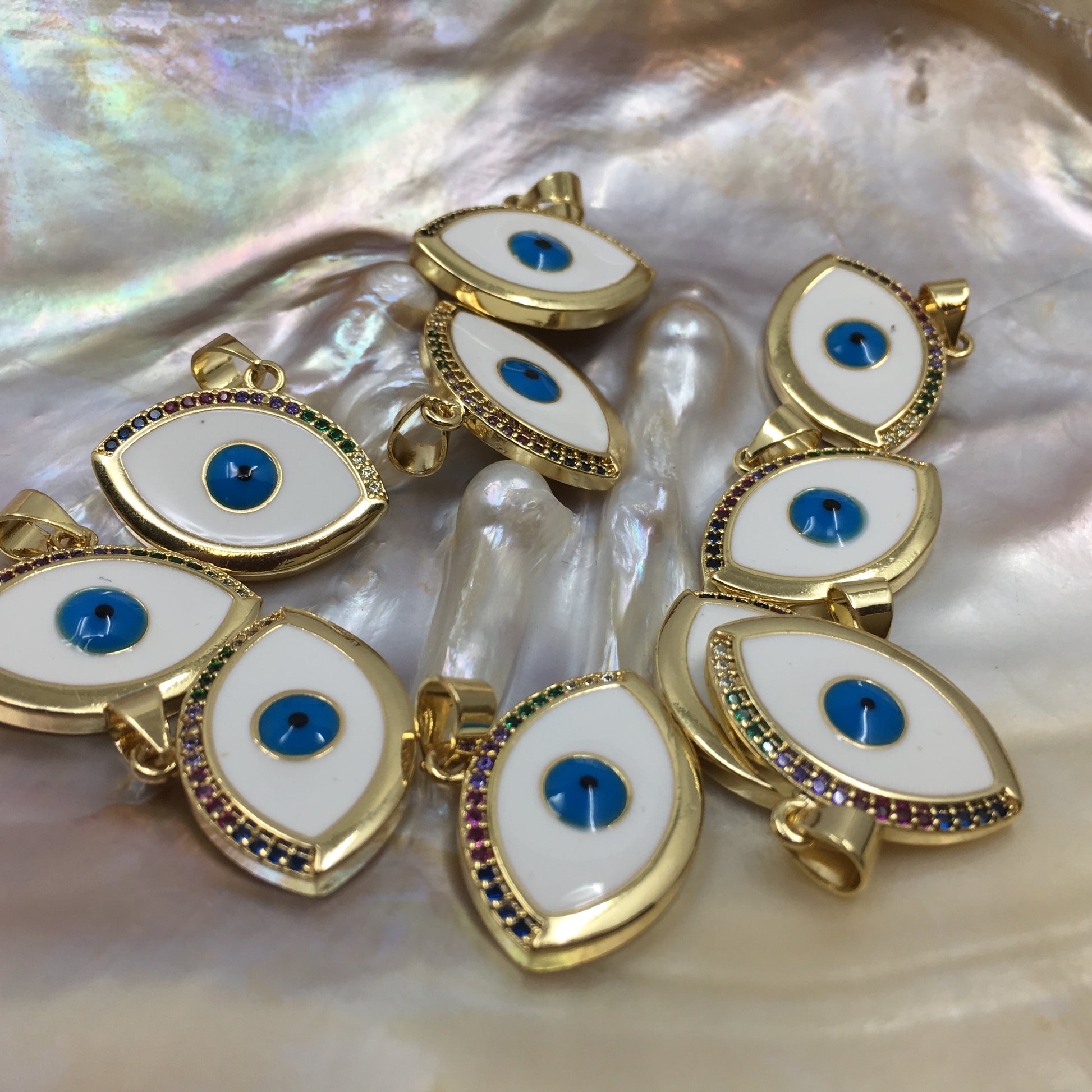 18k Gold Plated Blue Evil Eye CZ Charm | Bellaire Wholesale