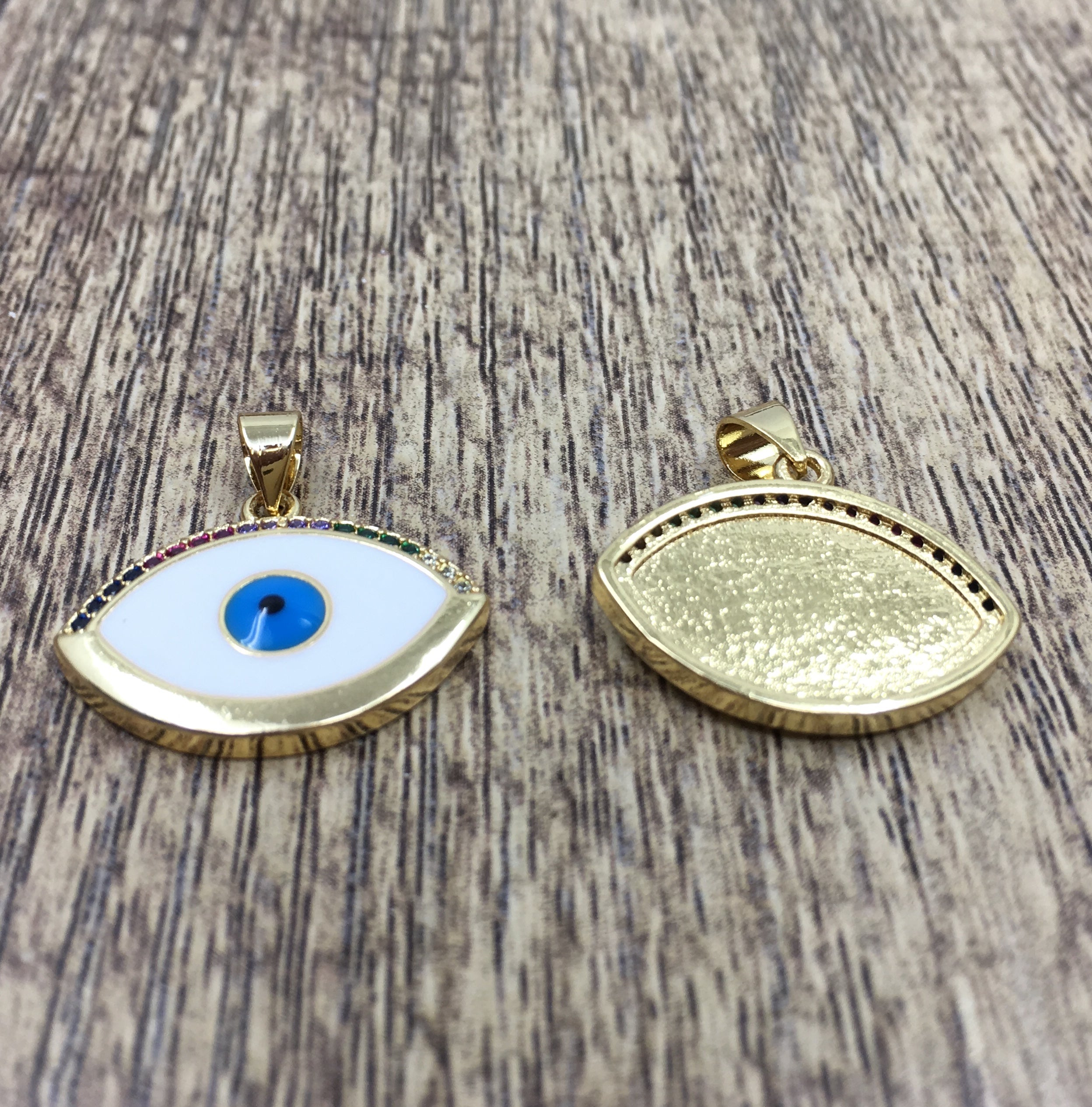 18k Gold Plated Blue Evil Eye CZ Charm | Bellaire Wholesale