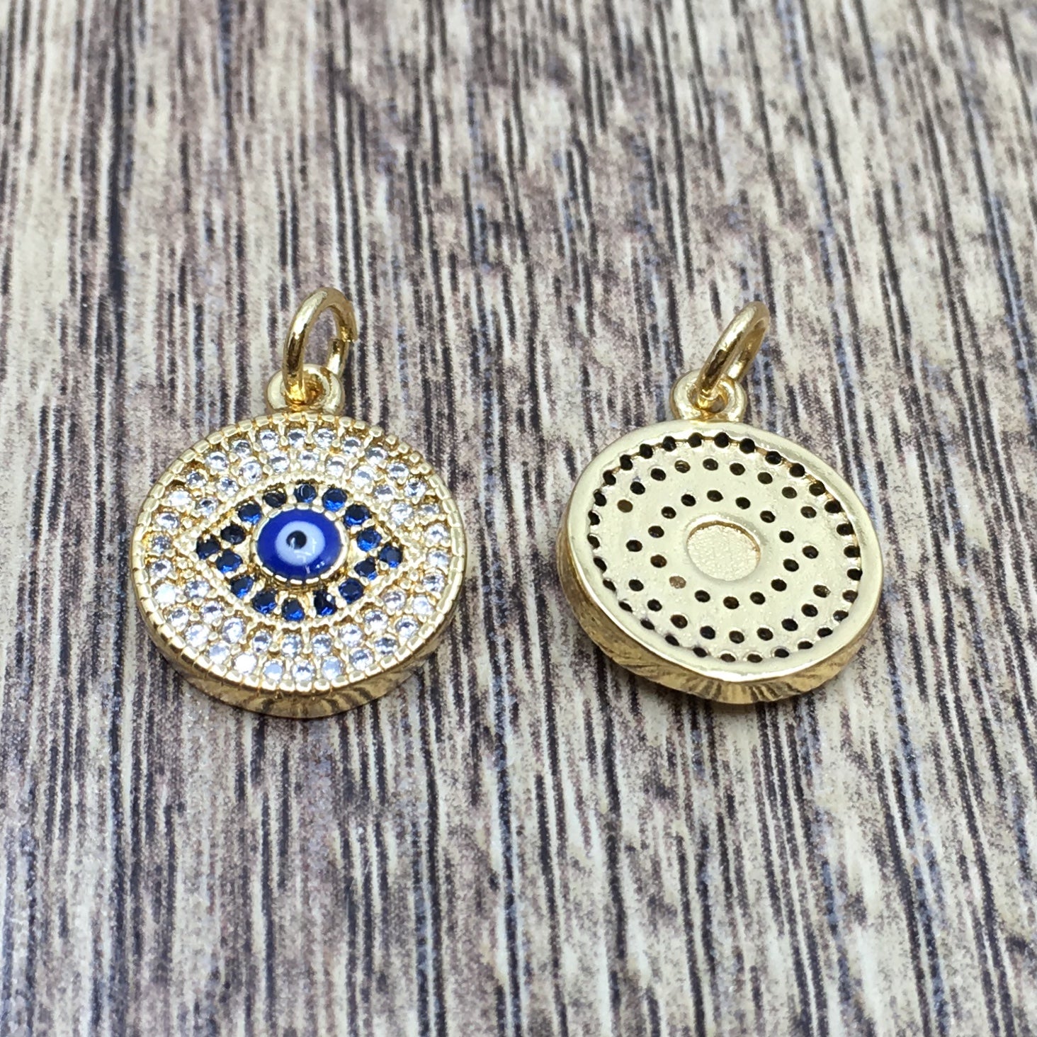 Brass Round Gold, Gun-metal and Silver Black Evil Eye Charm | Bellaire Wholesale