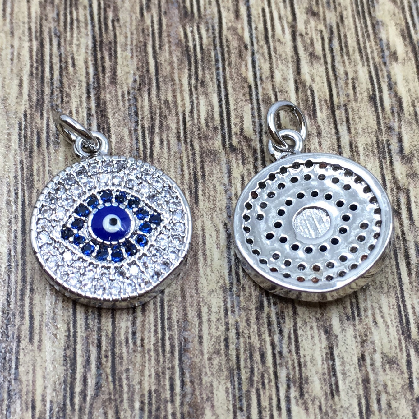 Brass Round Gold, Gun-metal and Silver Black Evil Eye Charm | Bellaire Wholesale