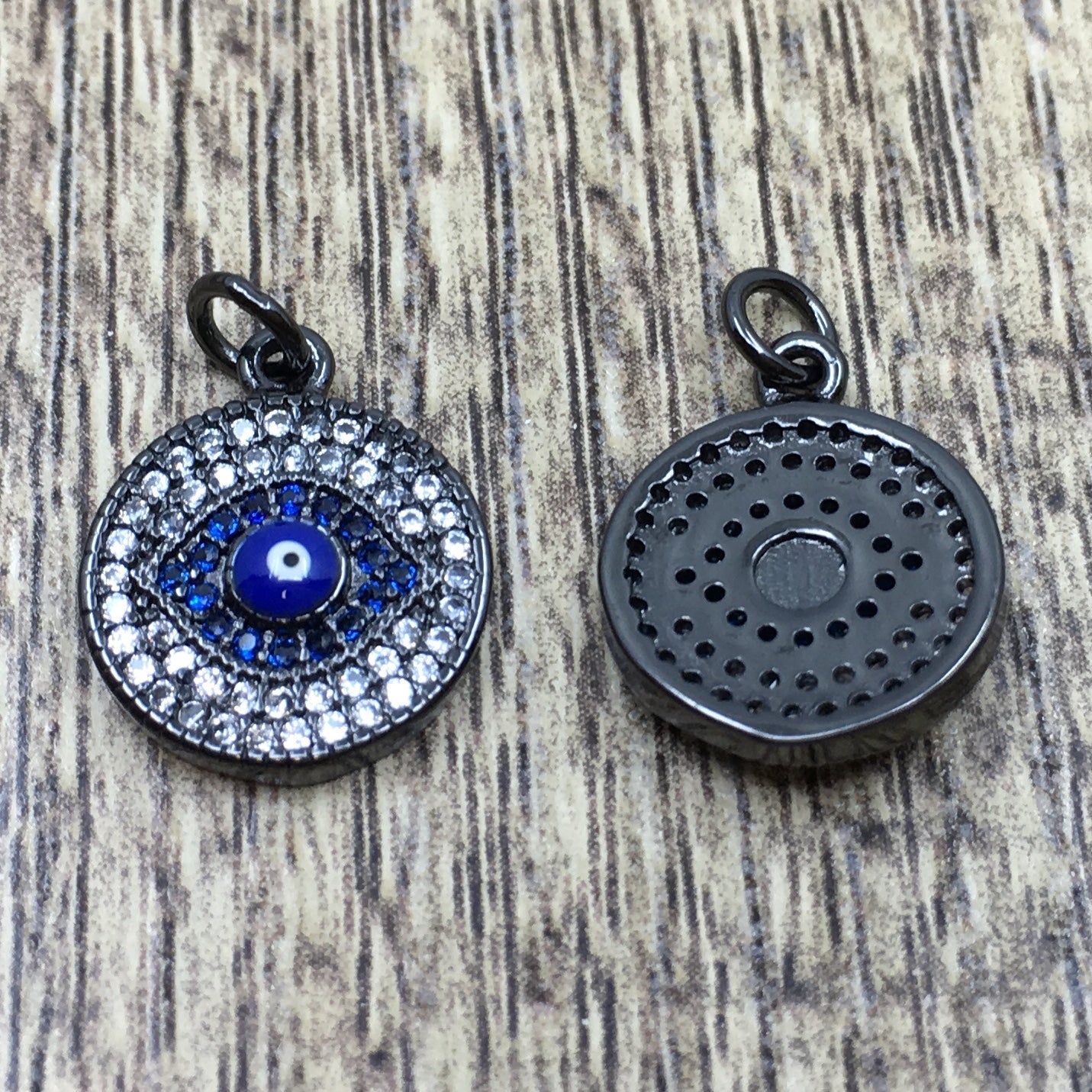 Brass Round Gold, Gun-metal and Silver Black Evil Eye Charm | Bellaire Wholesale