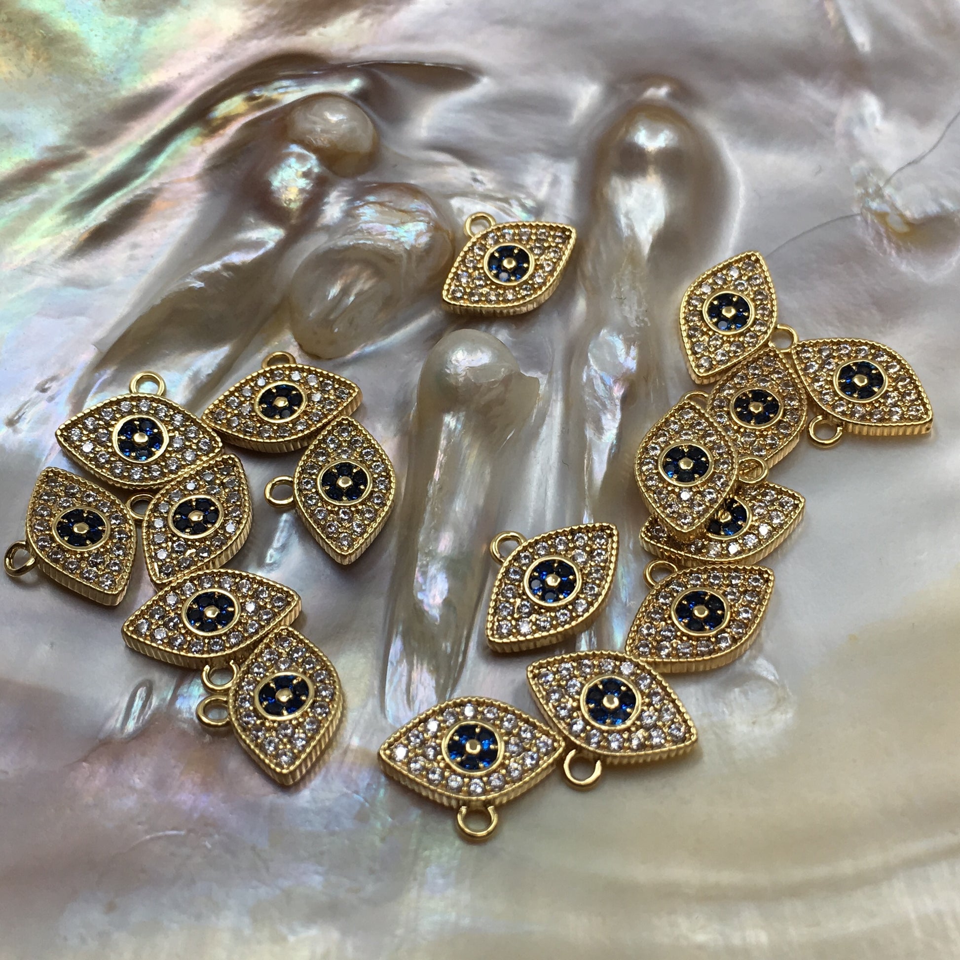 Gold Evil eye pendant with clear and blue stones | Bellaire Wholesale