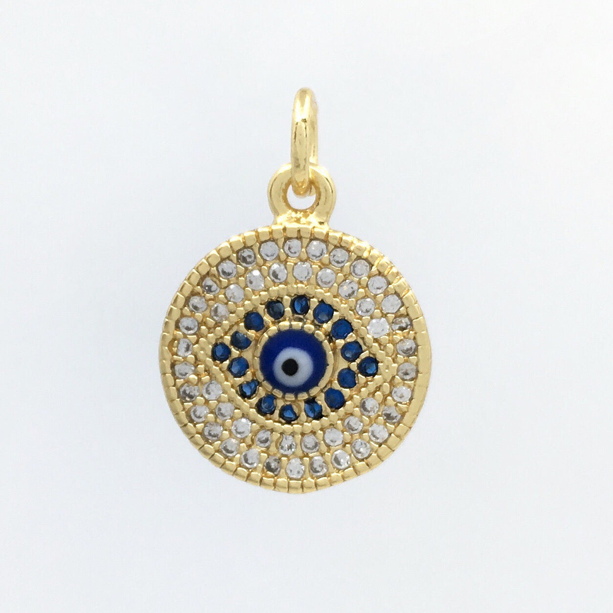 Brass Round Gold, Gun-metal and Silver Black Evil Eye Charm | Bellaire Wholesale