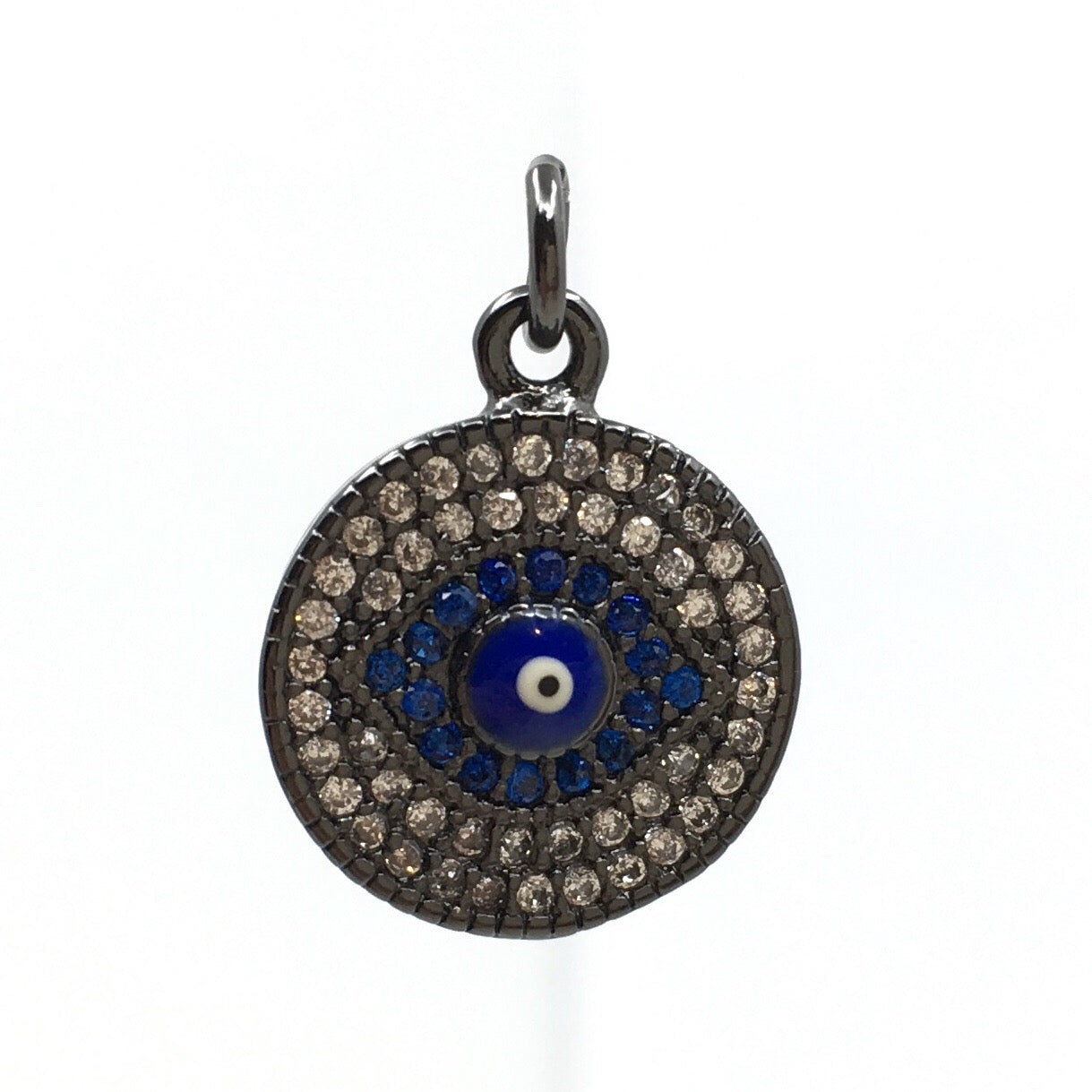 Brass Round Gold, Gun-metal and Silver Black Evil Eye Charm | Bellaire Wholesale
