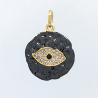 Round unformed Black Evil Eye Gold Charm | Bellaire Wholesale