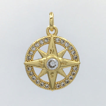 Round Gold Compass Brass Charm | Bellaire Wholesale