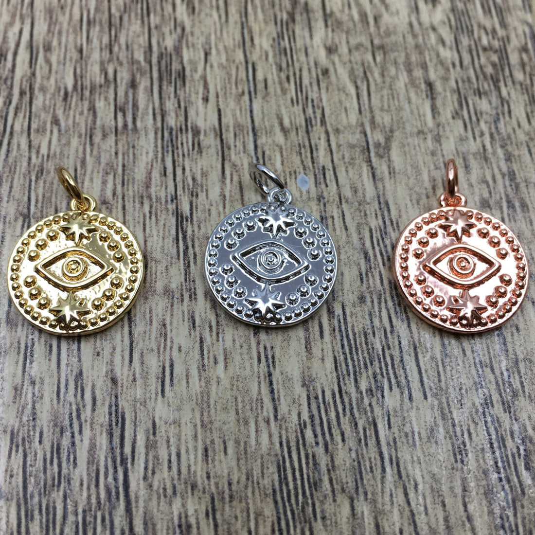 Round Gold, Rose Gold and Rhodium Black Evil Eye Charm | Bellaire Wholesale