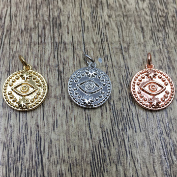 Round Gold, Rose Gold and Rhodium Black Evil Eye Charm | Bellaire Wholesale