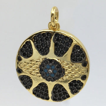 Round Black and Blue Evil Eye Gold Charm | Bellaire Wholesale