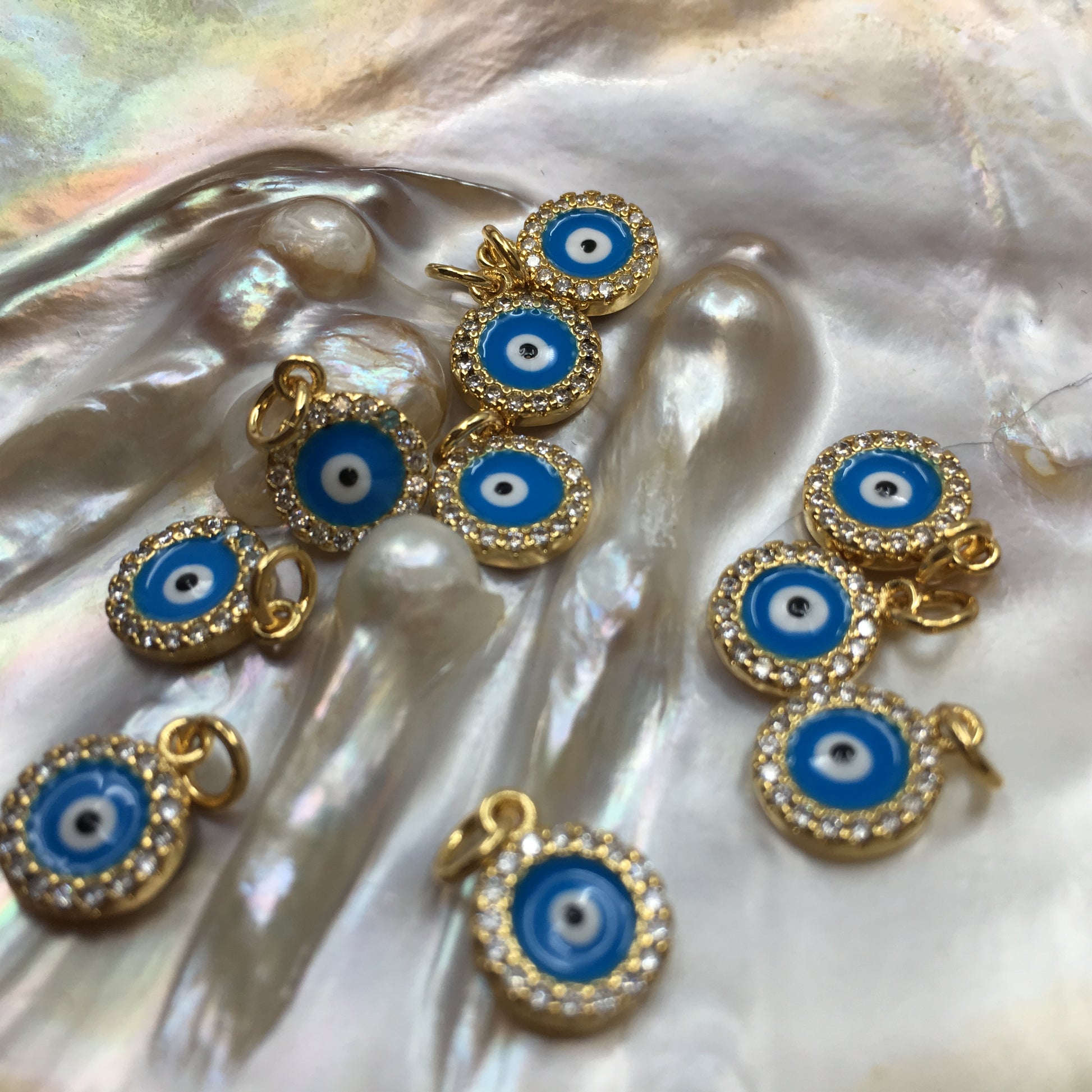 Round Blue Brass Evil Eye Charm | Bellaire Wholesale