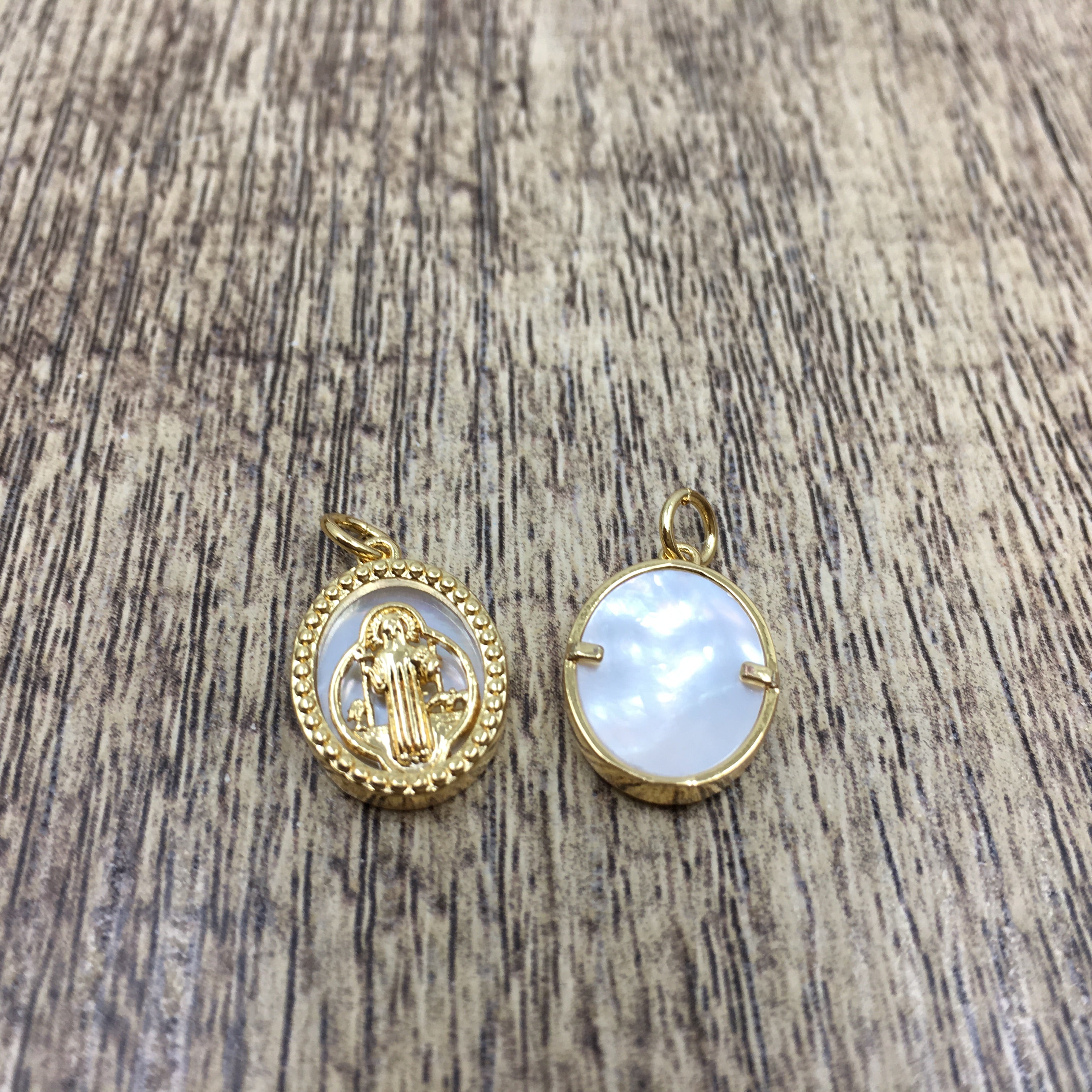 Saint Benedict Oval Gold on Pearl Charm | Bellaire Wholesale