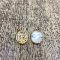 Saint Benedict Oval Gold on Pearl Charm | Bellaire Wholesale