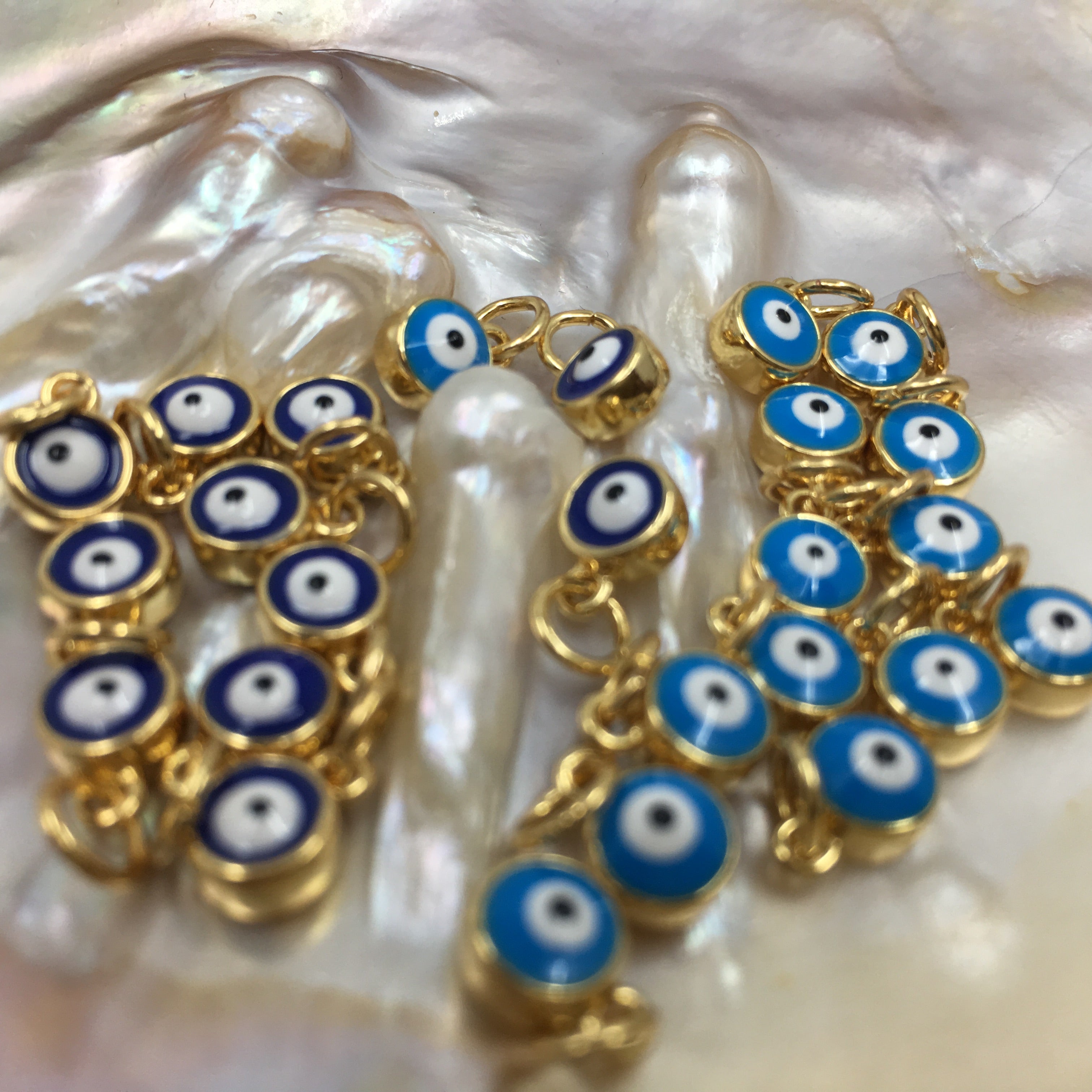 Round Blue and Navy Brass Evil Eye Charm | Bellaire Wholesale