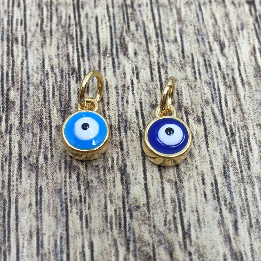 Round Blue and Navy Brass Evil Eye Charm | Bellaire Wholesale