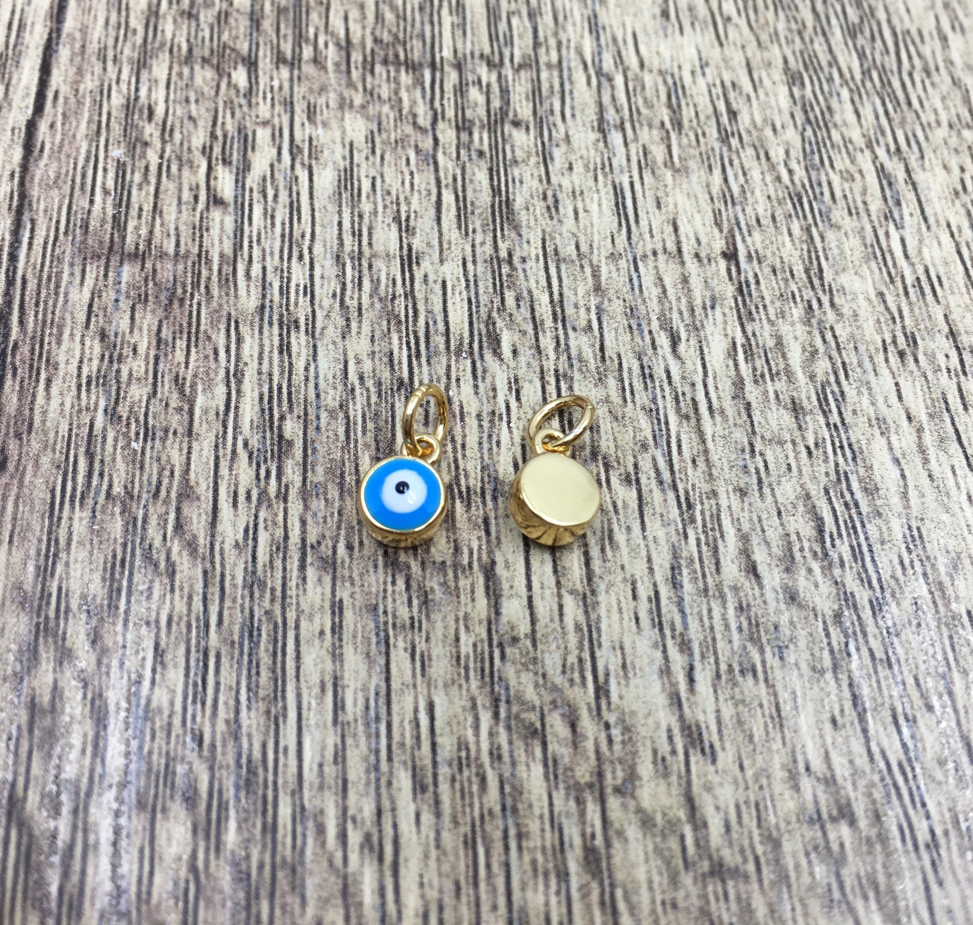 Round Blue and Navy Brass Evil Eye Charm | Bellaire Wholesale