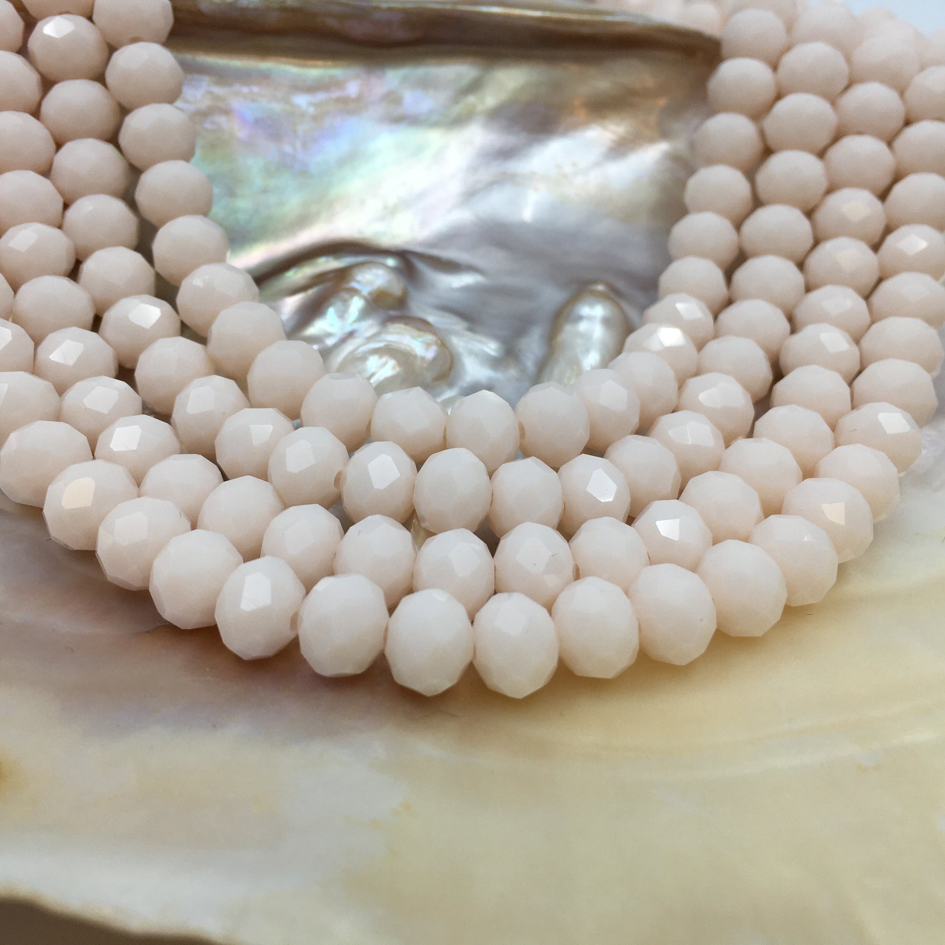 8mm Faceted Rondelle Glass Bead, Bone Color | Bellaire Wholesale